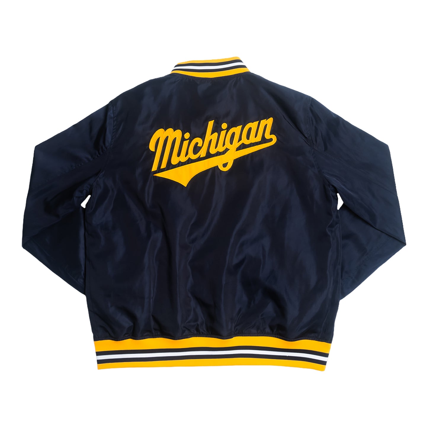 Michigan Wolverines Navy Homefield Retro Bomber Jacket In Black - Back View