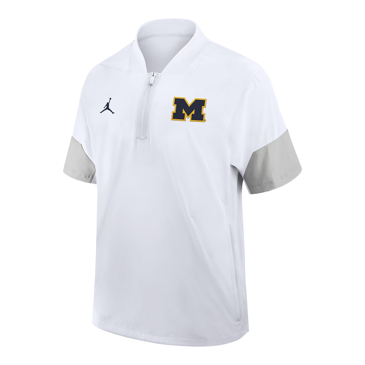 Michigan Wolverines Jordan Dare to Win Short Sleeve White Jacket In White - Front View