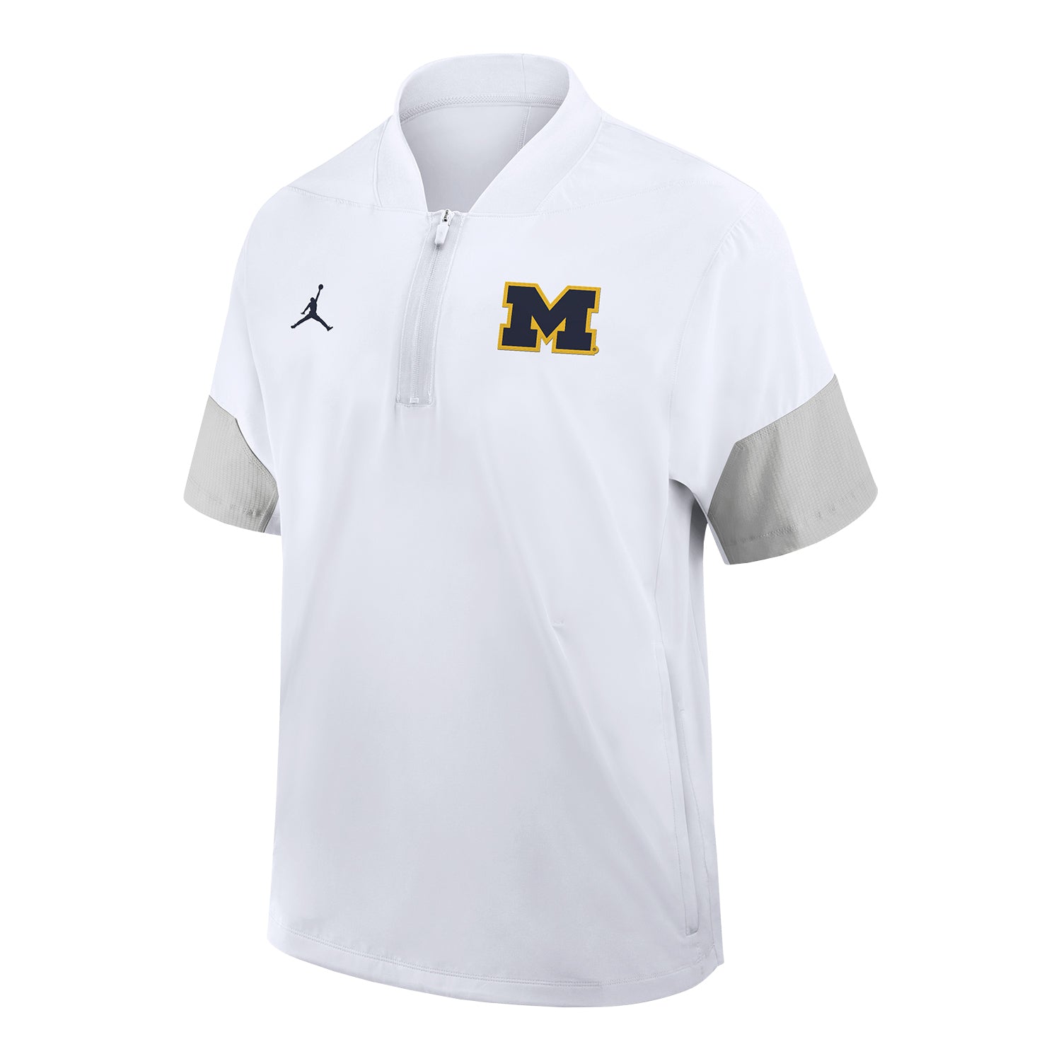 Michigan Wolverines Jordan Dare to Win Short Sleeve White Jacket In White - Front View