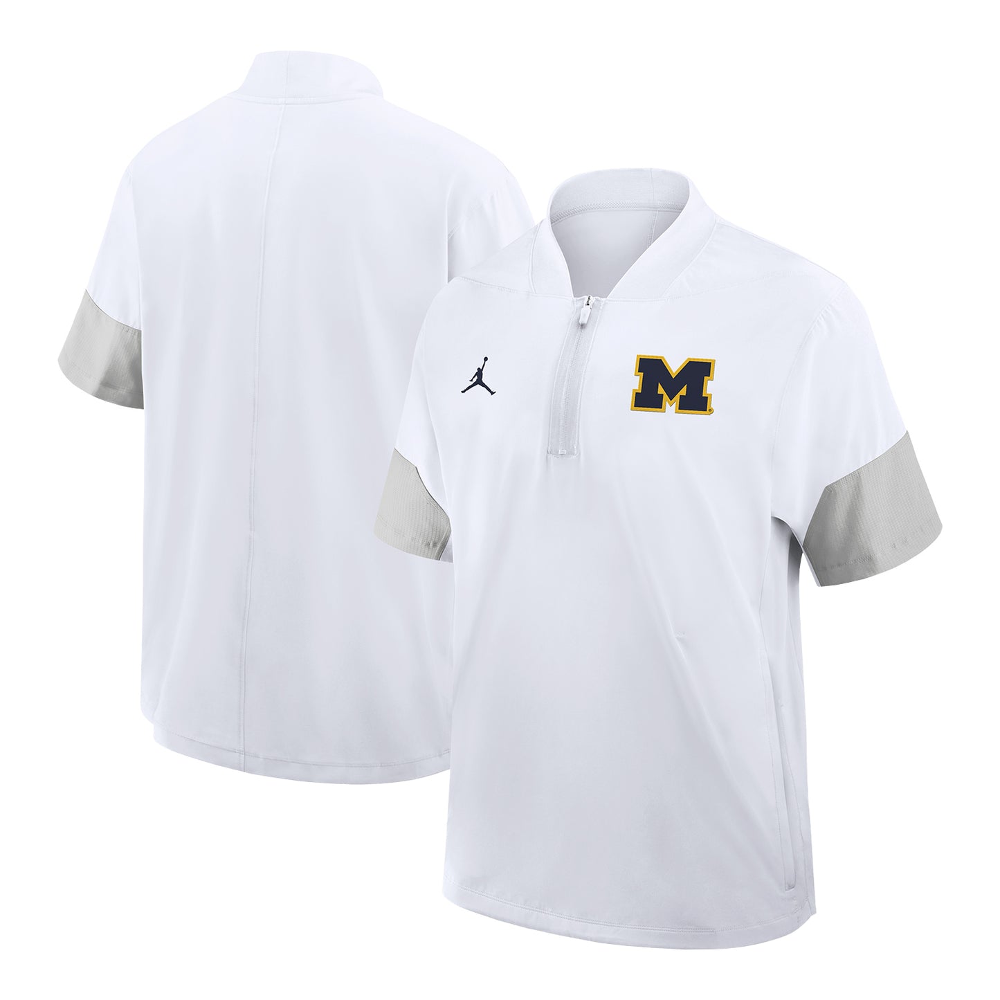 Michigan Wolverines Jordan Dare to Win Short Sleeve White Jacket In White - Front & Back View
