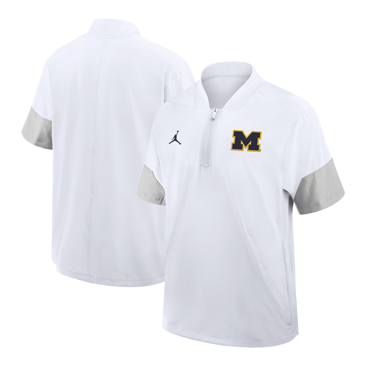 Michigan Wolverines Jordan Dare to Win Short Sleeve White Jacket In White - Front & Back View
