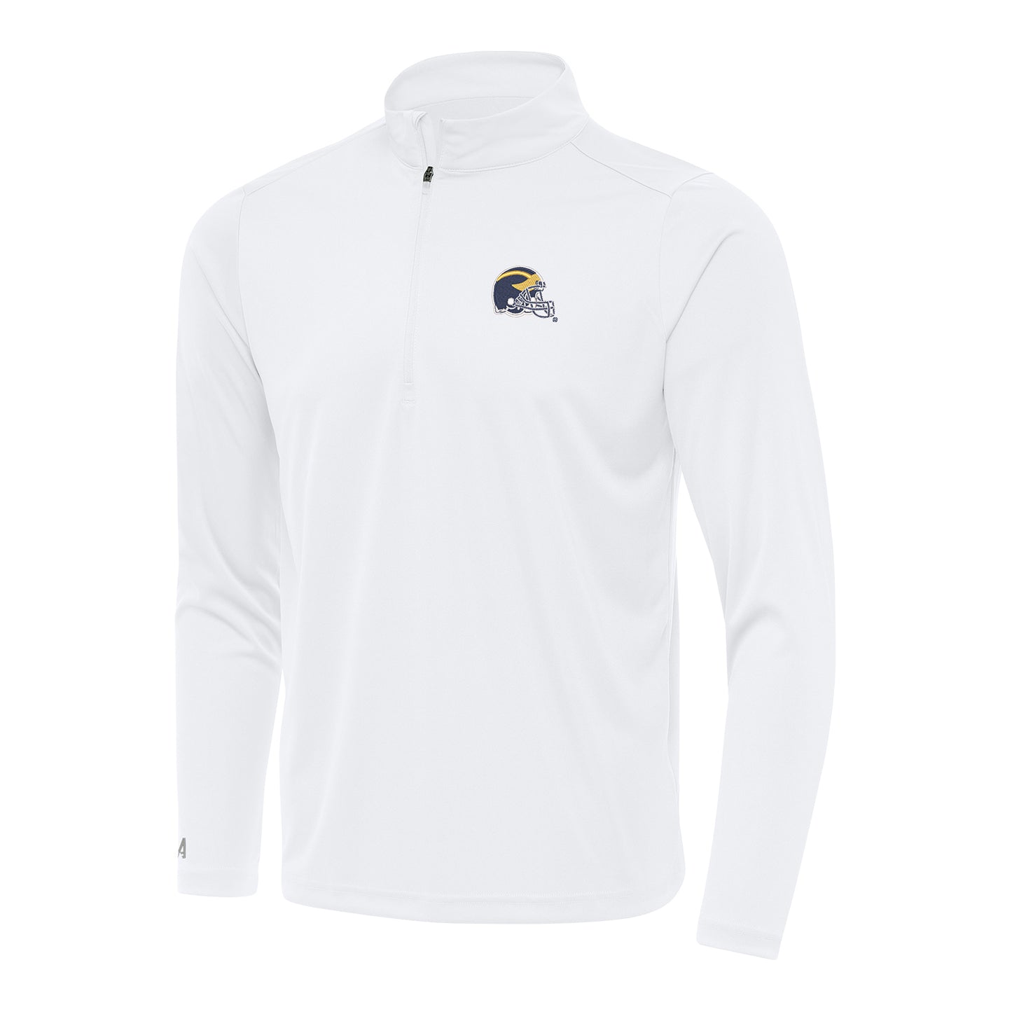 Michigan Wolverines Antigua White Helmet Quarter-Zip - Front View