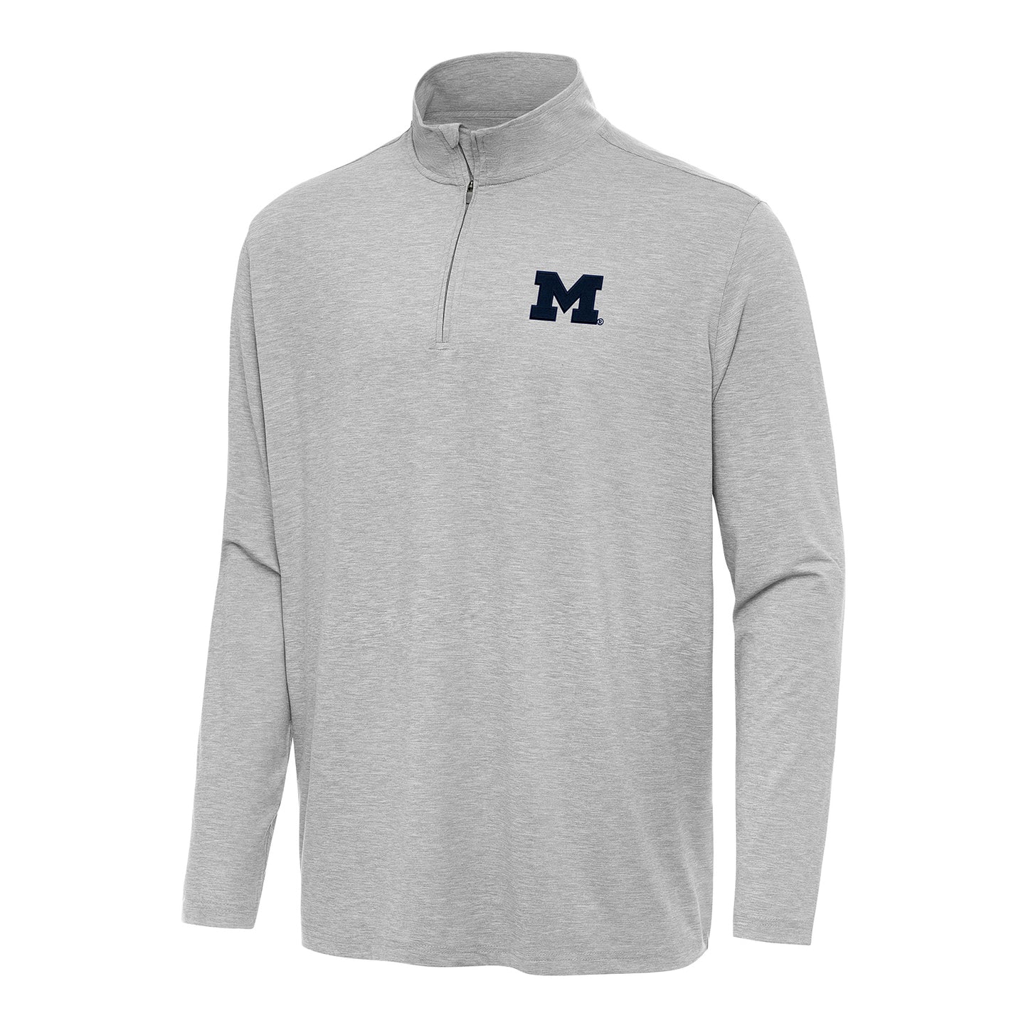 Michigan Wolverines Antigua Gray Block M Quarter-Zip - Front View