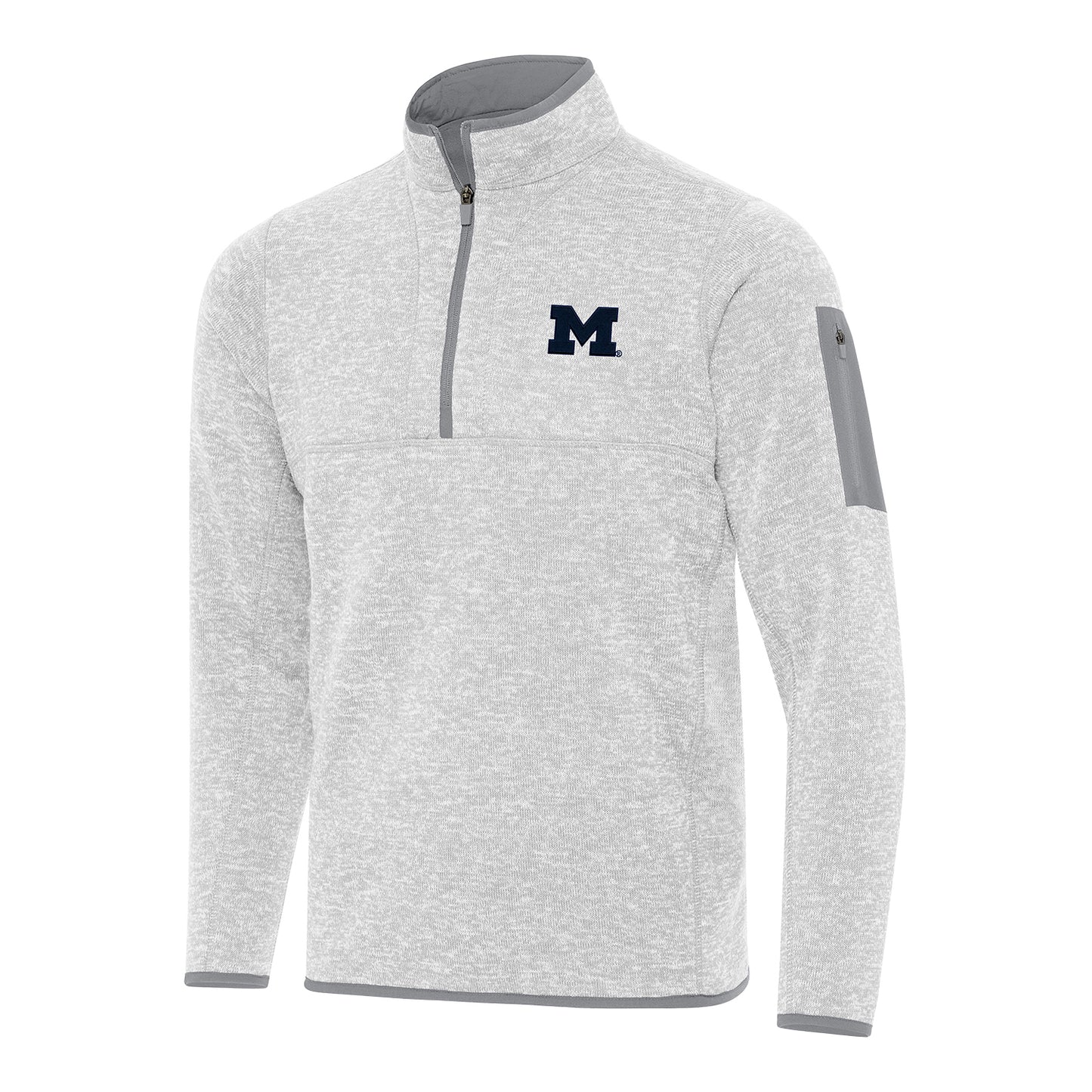 Michigan Wolverines Antigua Fortune Gray Quarter-Zip - Front View