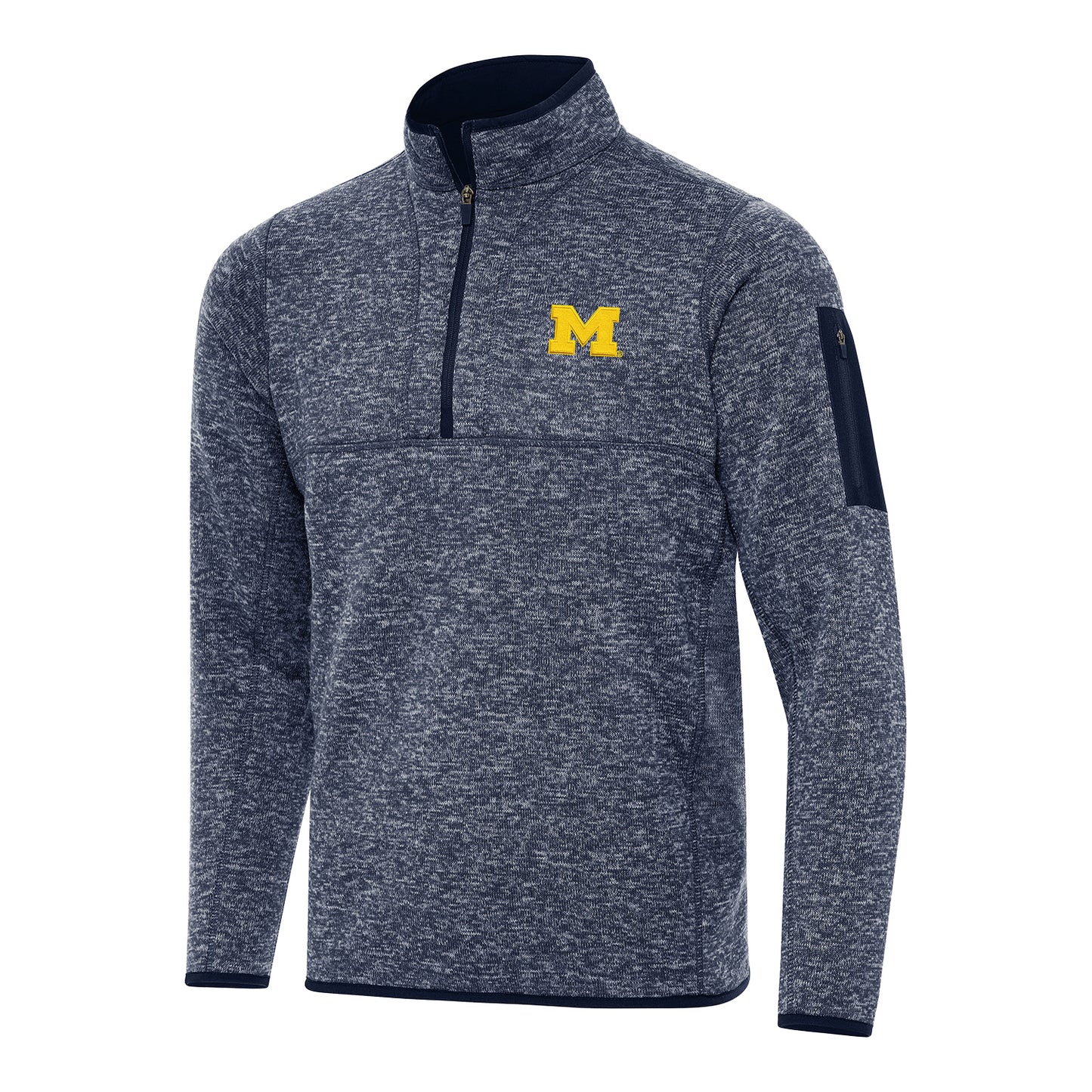 Michigan Wolverines Antigua Fortune Navy Quarter-Zip - Front View