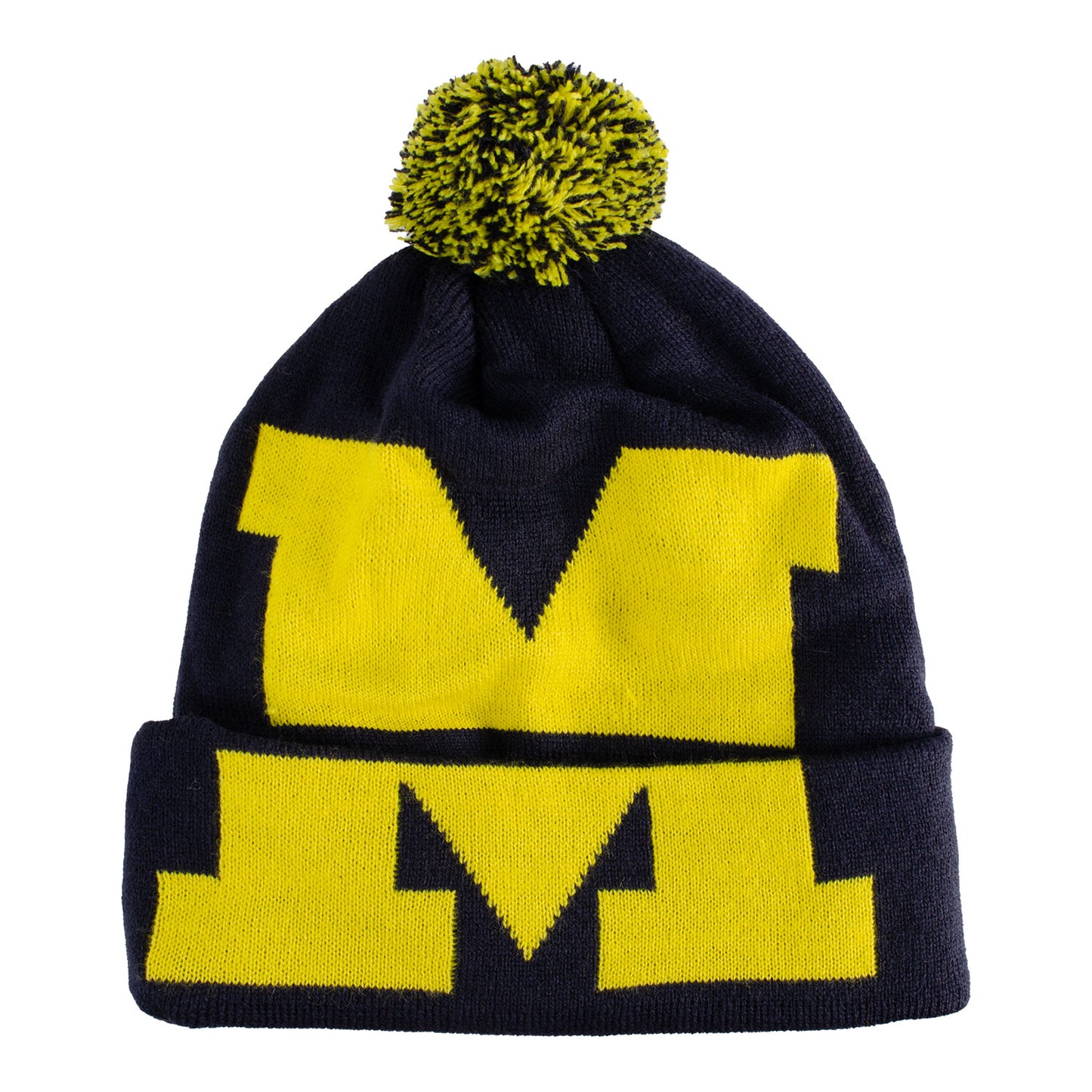 Michigan Wolverines Valiant 'Block M' Pom Knit Navy Hat - Front View