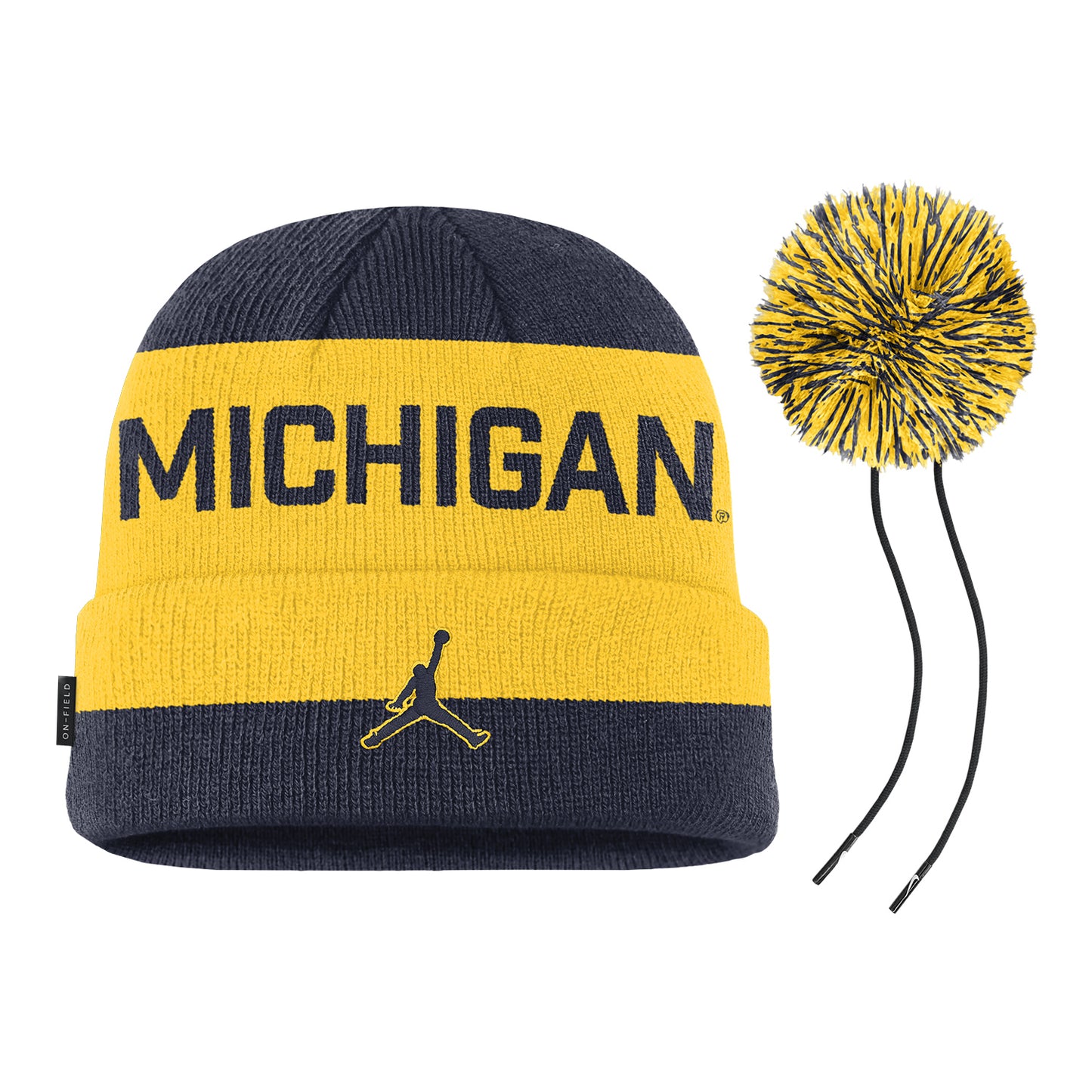 Michigan Wolverines Jordan Gameday Cuffed Pom Navy Beanie - Back View