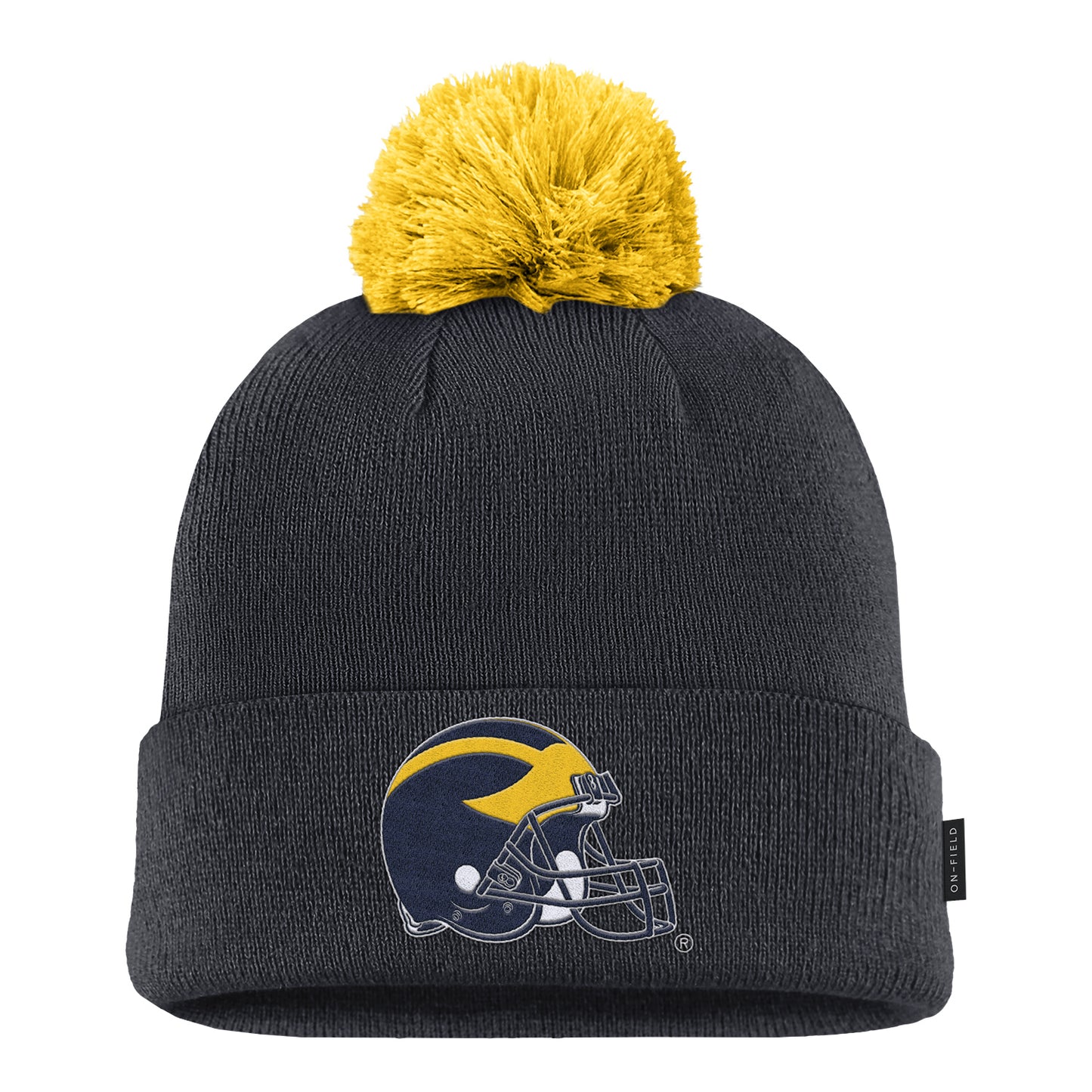 Michigan Wolverines Jordan Off Field Cuffed Pom Beanie - Front View