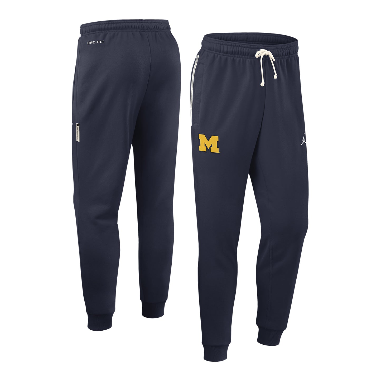 Michigan Wolvernes Nike Jordan Navy Tapered Pants - Front & Back View