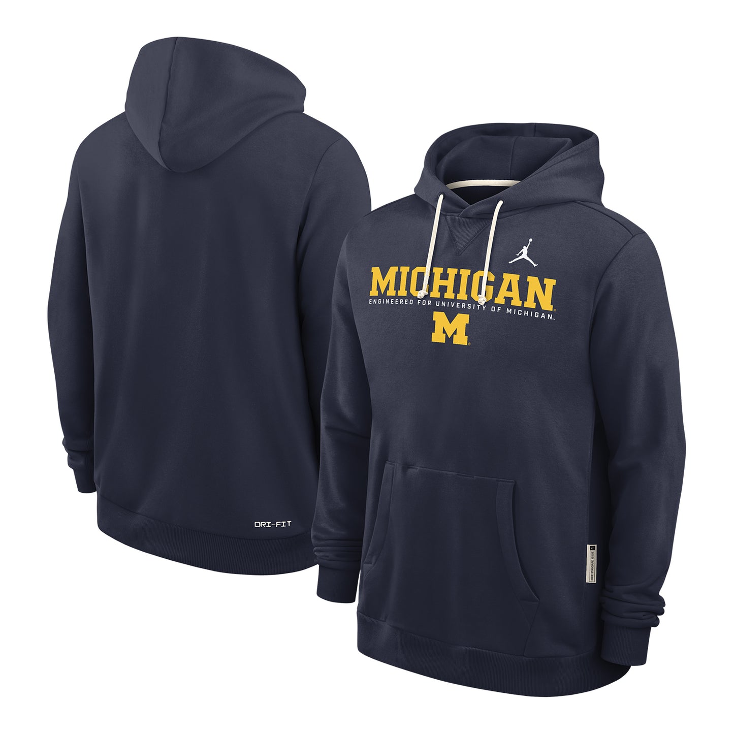 Michigan Wolverines Jordan Dri-Fit Navy Hooded Sweatshirt - Front & Back View