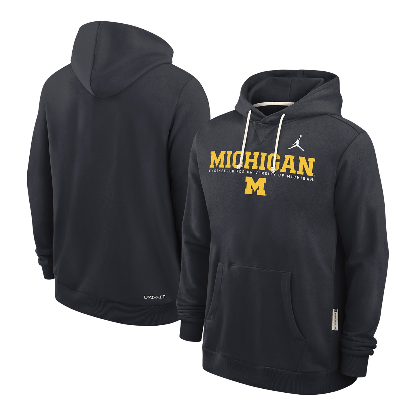 Michigan Wolverines Nike Jordan Navy Hooded Sweatshirt - Front & Back View