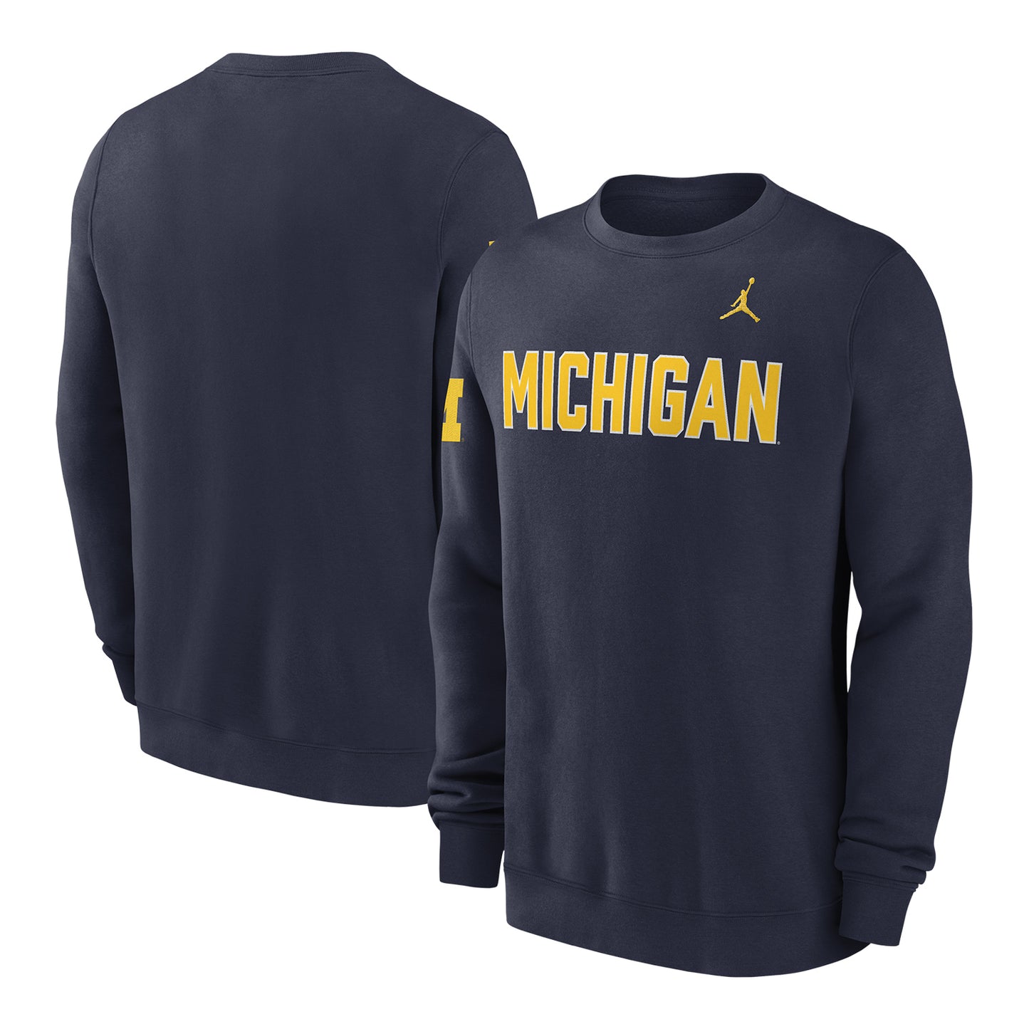 Michigan Wolverines Nike Jordan Navy Club Crewneck - Front & Back View