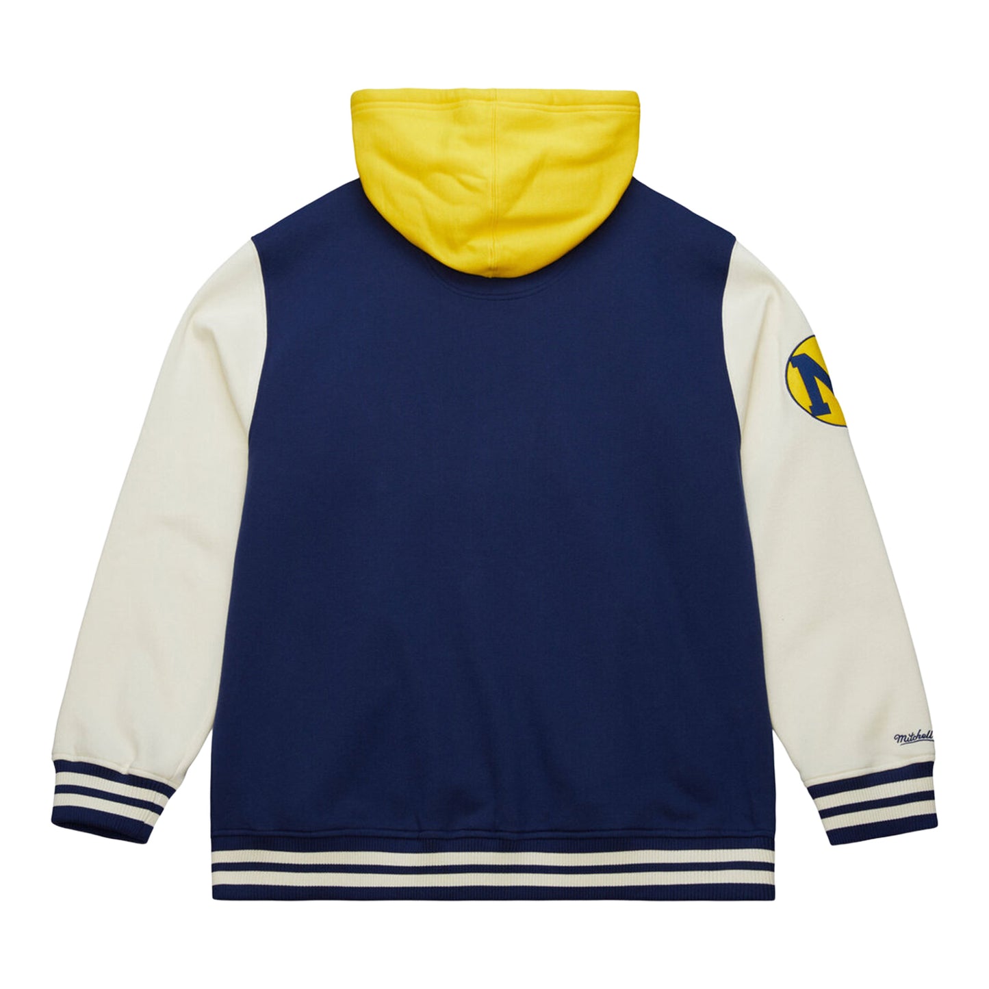 Michigan Wolverines Hooded Full-Button Fleece Vintage Jacket In Navy - Back View