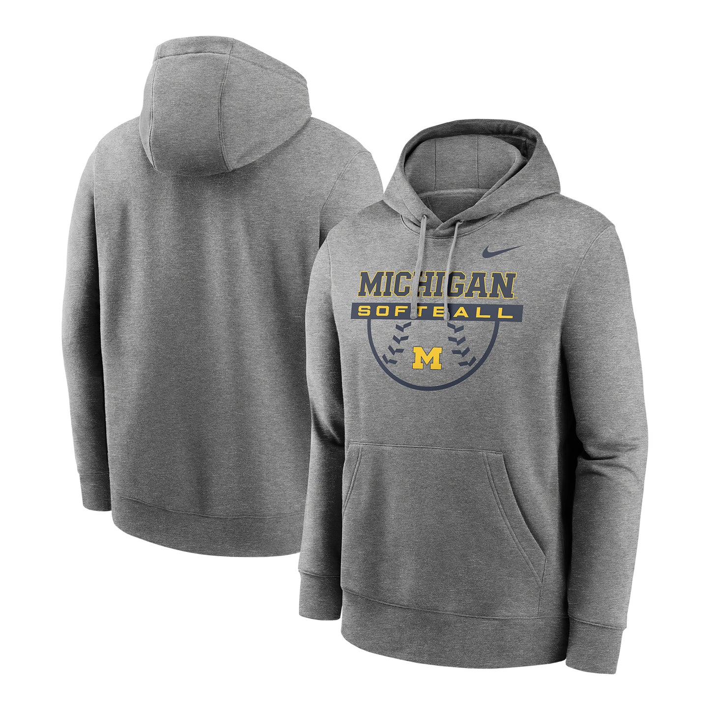 Michigan Wolverines Softball Nike Gray Hoodie - Front & Back View