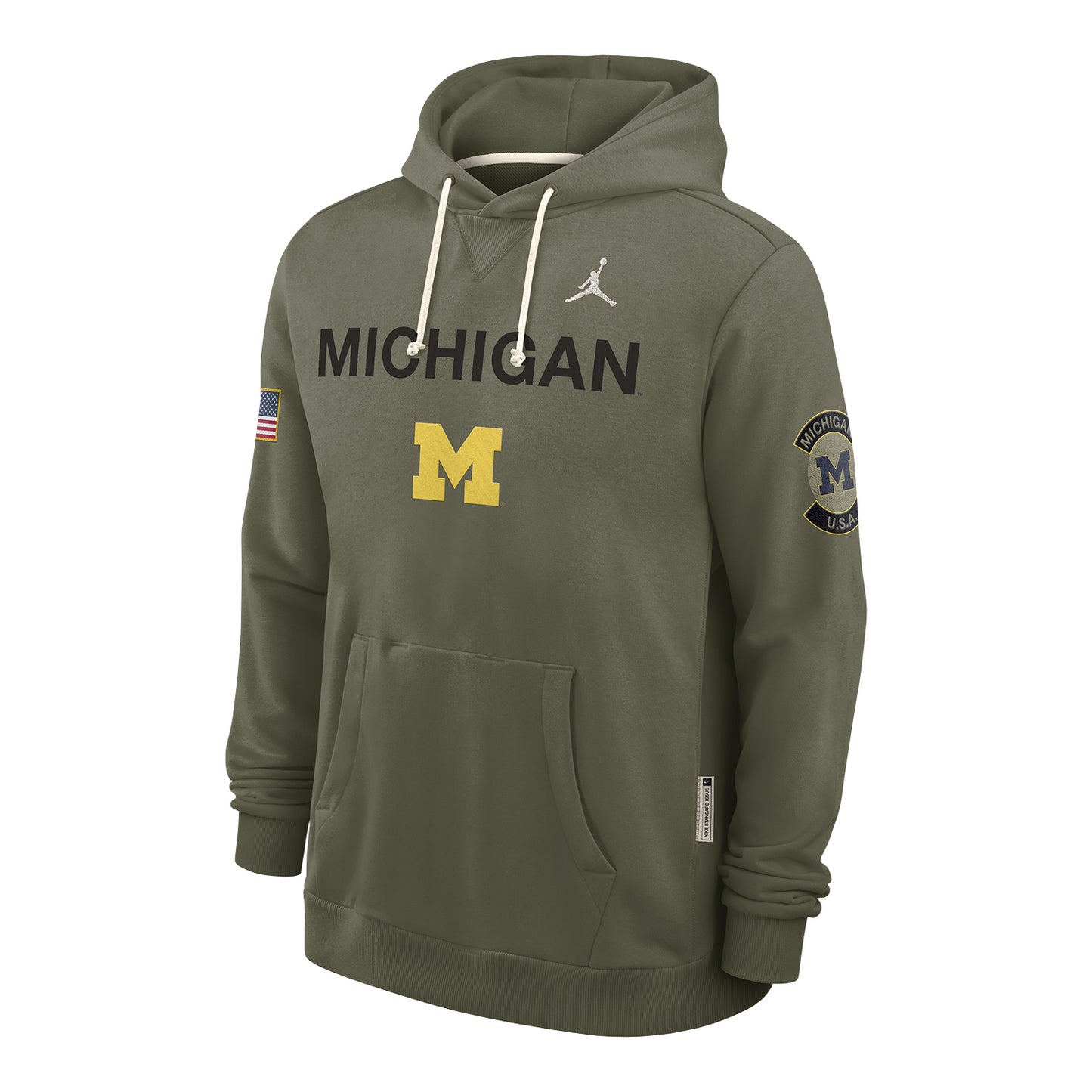 Michigan Wolverines Military Appreciation Forest Green Hoodie - Front View