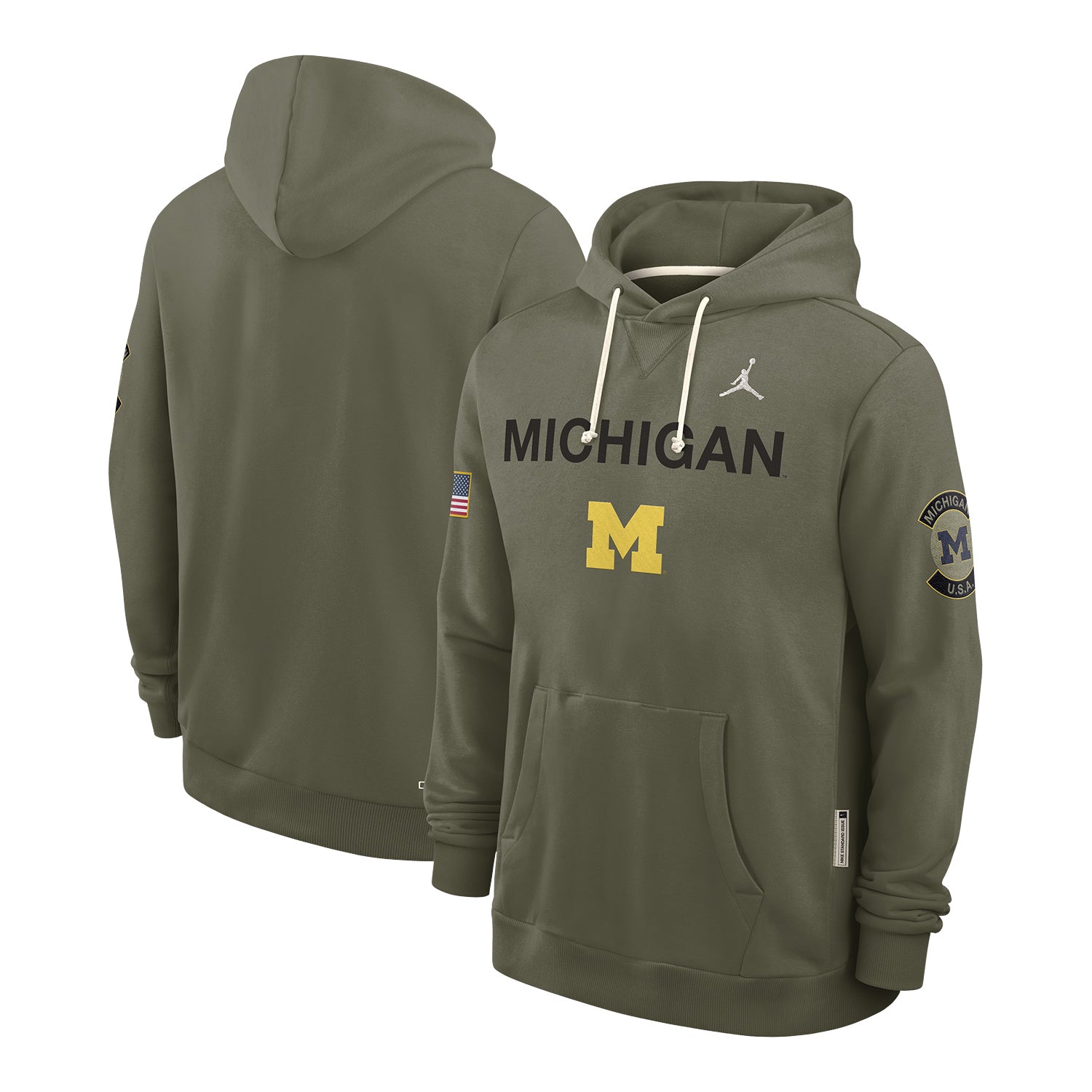 Michigan Wolverines Military Appreciation Forest Green Hoodie - Front & Back View
