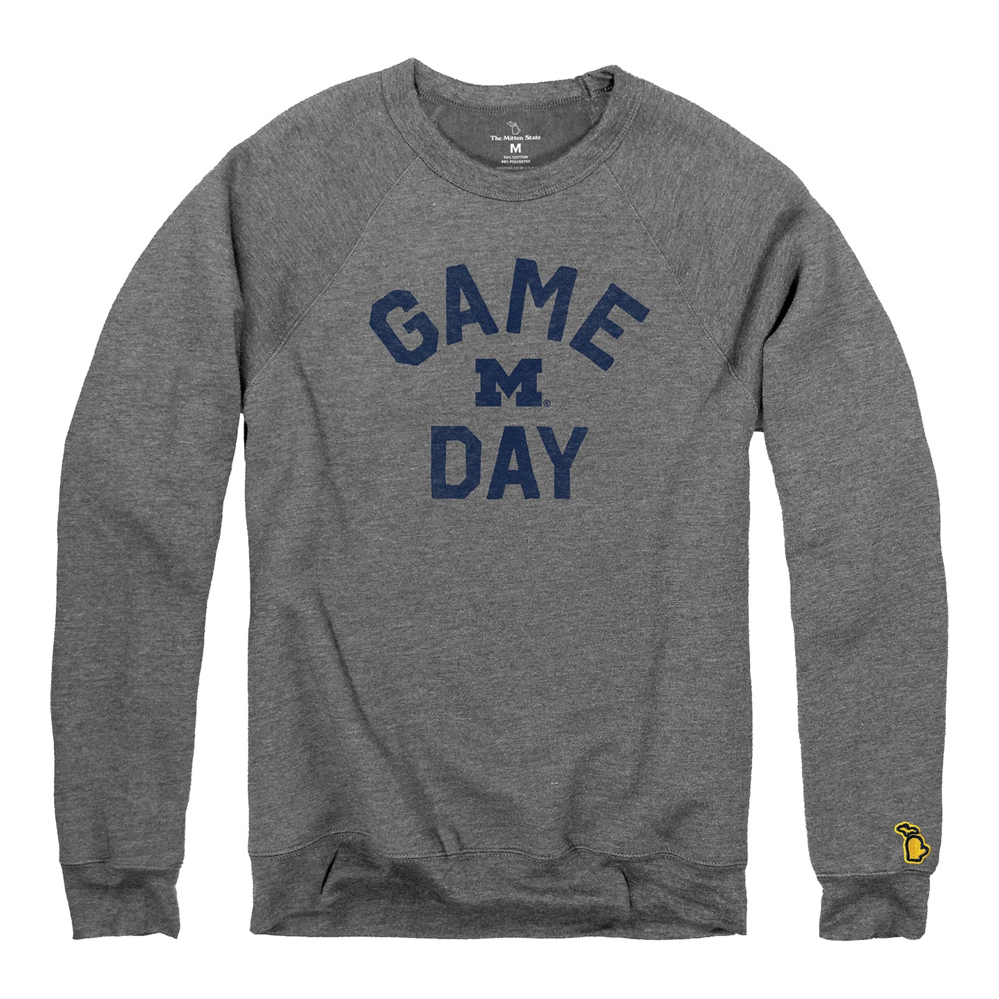 Michigan Wolverines Game Day Long Sleeve Crewneck Sweatshirt In Grey - Front View