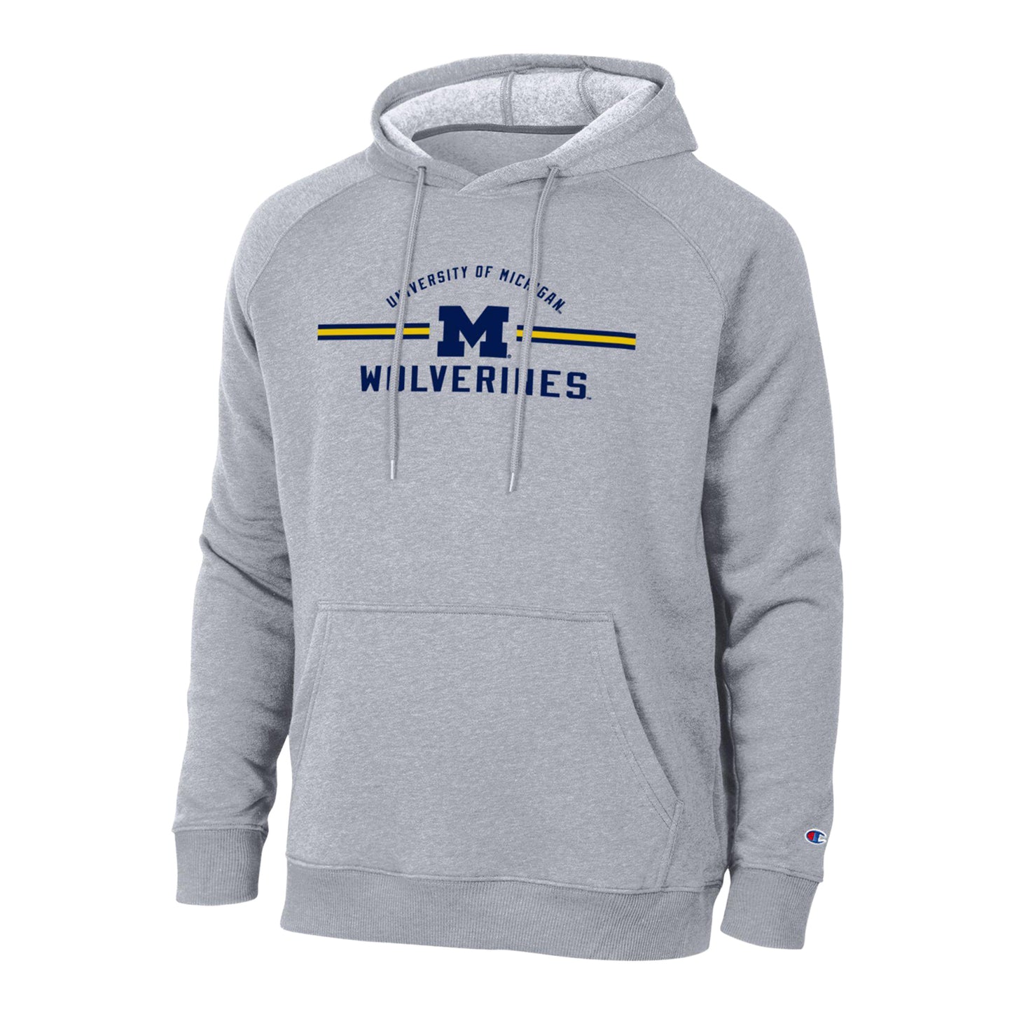 Michigan Wolverines Three Stripe Triumph Fleece Hoodie In Grey - Front View