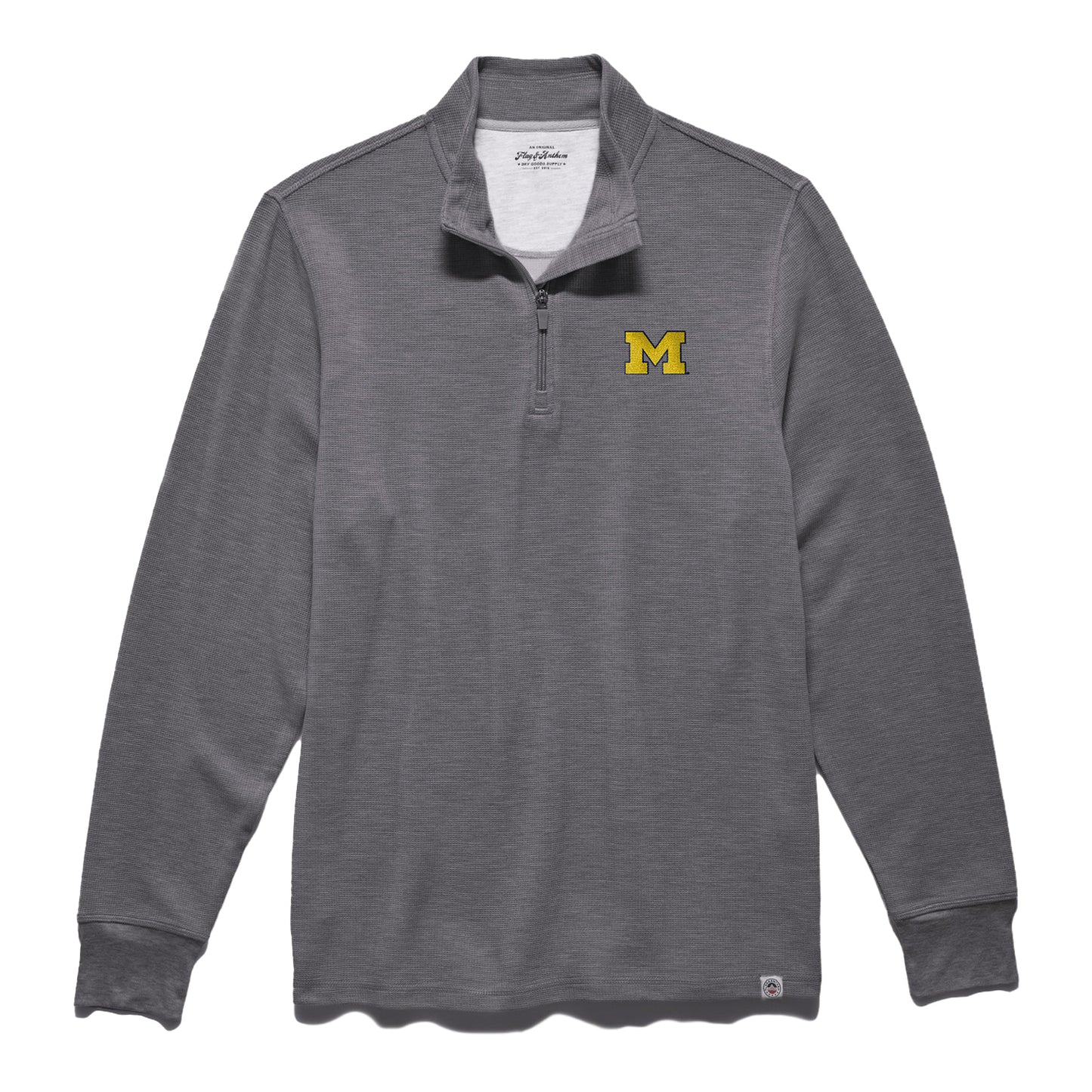 Michigan Wolverines Flag & Anthem Grey Waffle 1/4 Zip