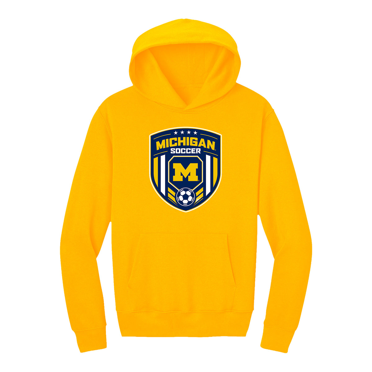 Michigan Wolverines Soccer Shield Maize Hoodie - Front View