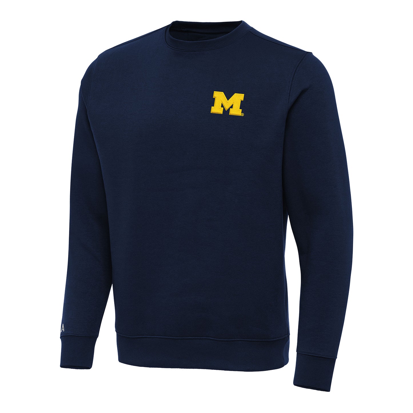 Michigan Wolverines Antigua Victory Navy Crewneck Sweatshirt - Front View
