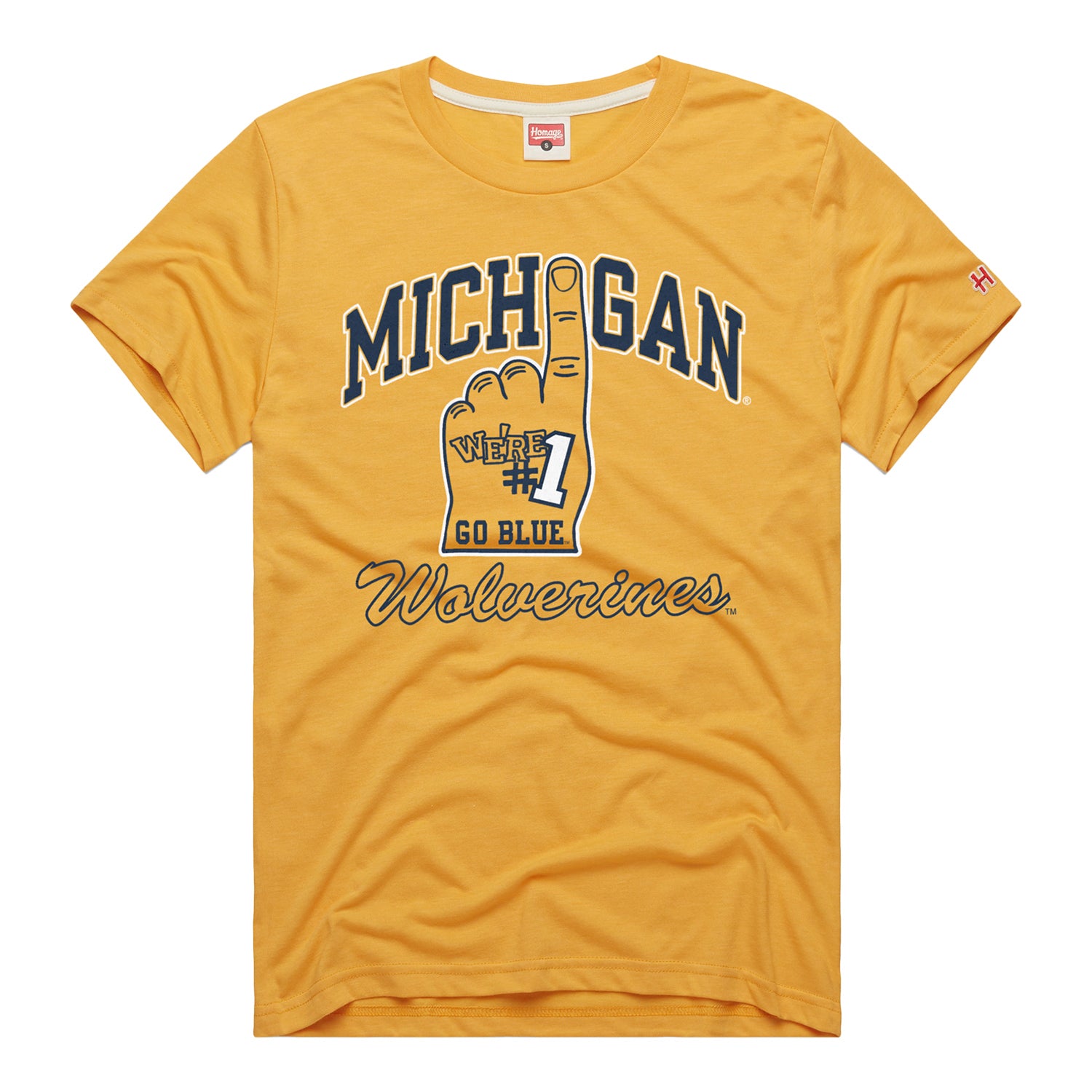 university of michigan fan gear Homage University of Michigan #1 Fan Yellow T-Shirt