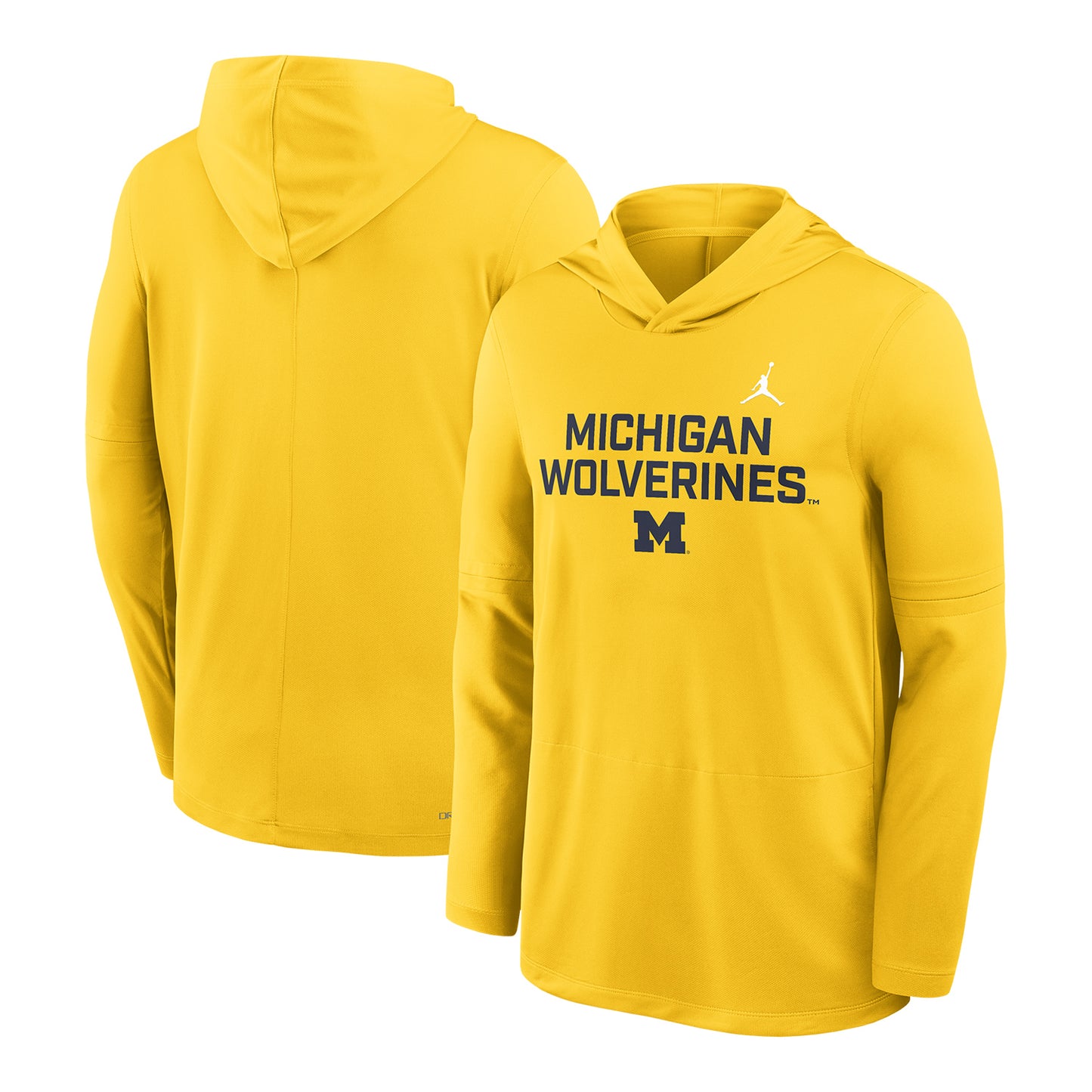 Michigan Wolverines Long Sleeve Maize Hooded Tee - Front & Back View