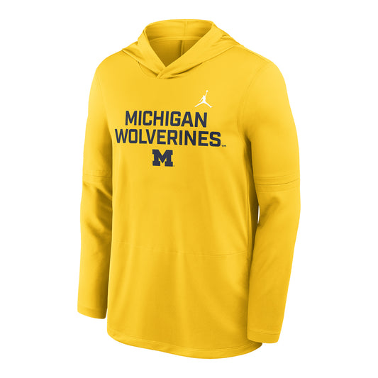 Michigan Wolverines Long Sleeve Maize Hooded Tee - Front View