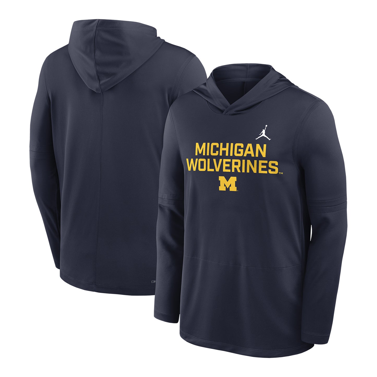 Michigan Wolverines Long Sleeve Navy Hooded Tee - Front & Back View