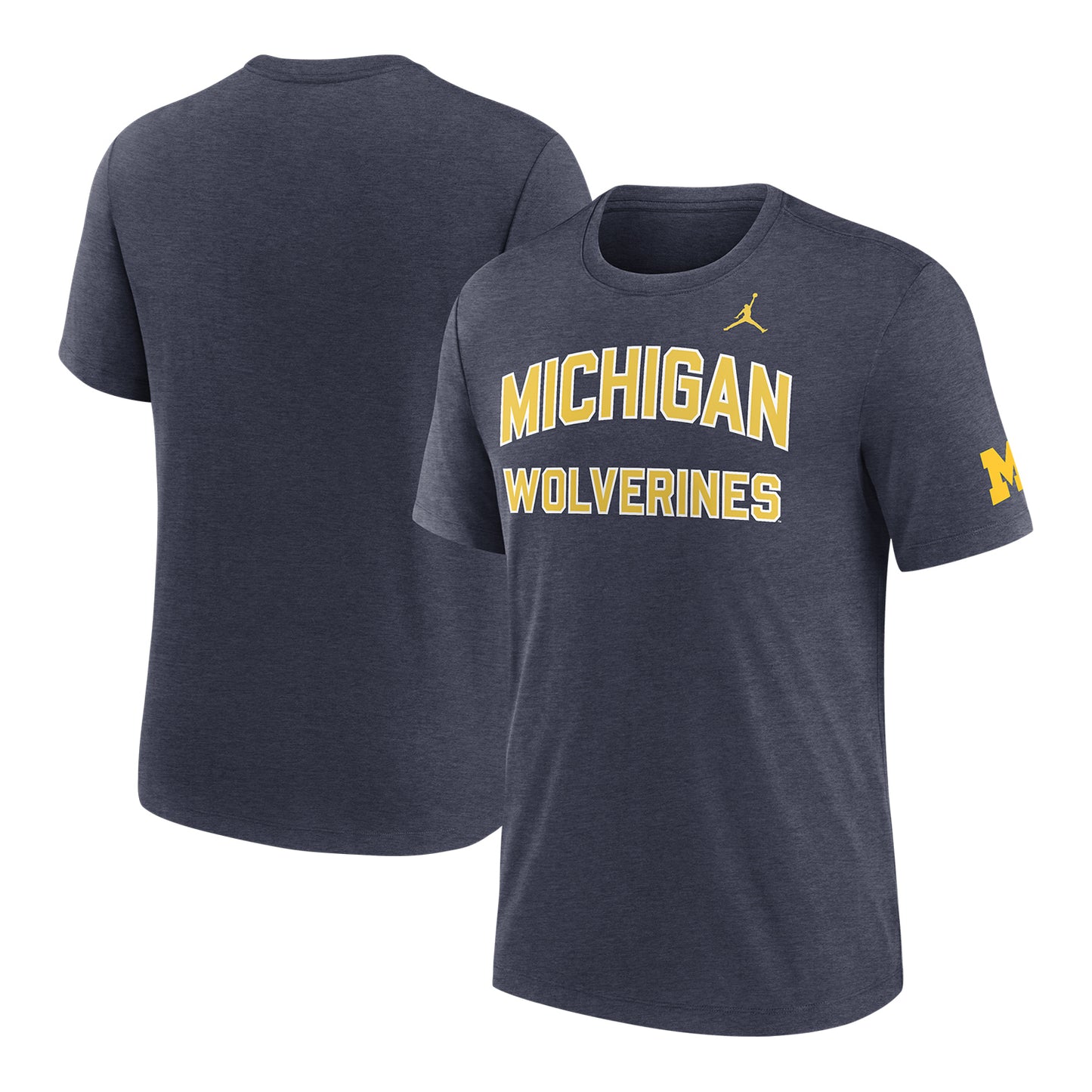 Michigan Wolverines Nike Jordan Triblend 2-Hit Tee In Navy - Front & Back View