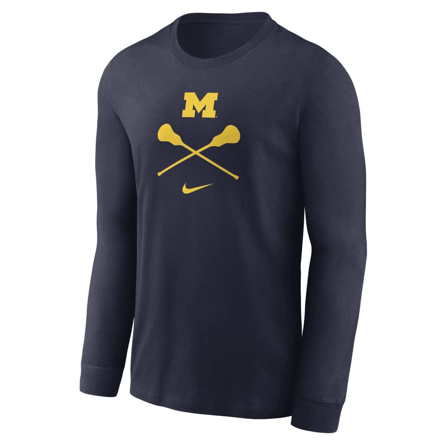 Michigan Wolverines Lacrosse Nike Navy Long Sleeve T-Shirt - Front View