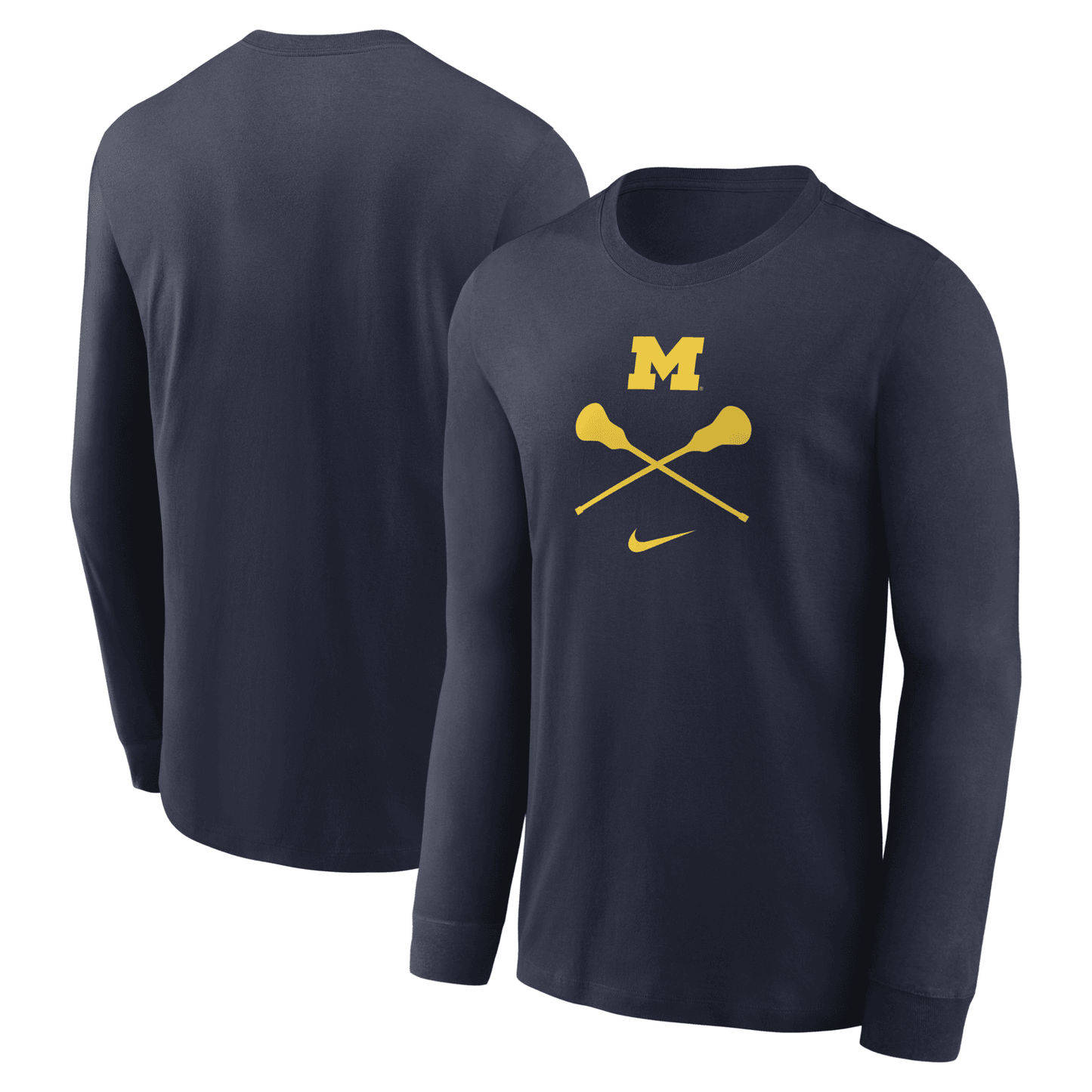 Michigan Wolverines Lacrosse Nike Navy Long Sleeve T-Shirt - Front & Back View