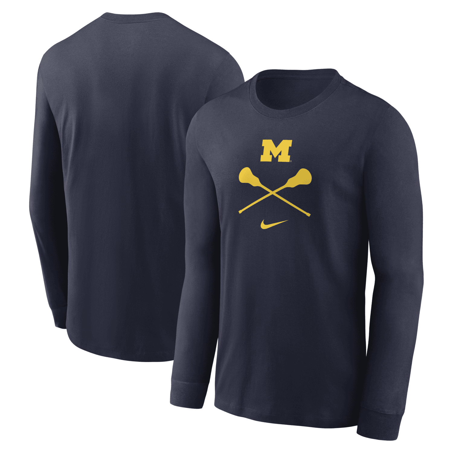 Michigan Wolverines Lacrosse Nike Navy Long Sleeve T-Shirt - Front & Back View