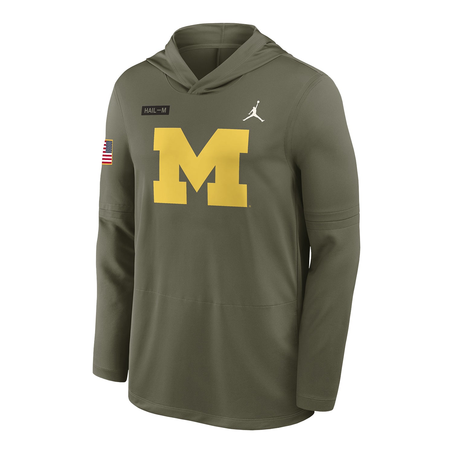 Michigan Wolverines Military Appreciation Forest Green Hoodie T-Shirt - Front View