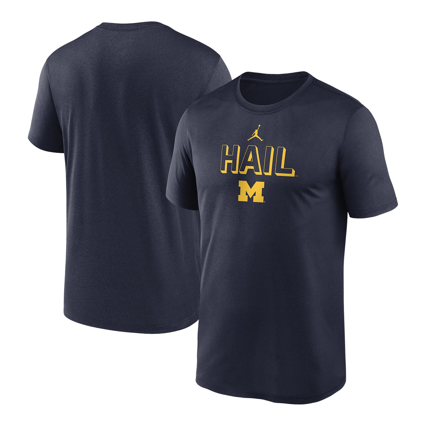 Michigan Wolverines Jordan Hail to the Victors Navy Short Sleeve Tee - Front & Back View