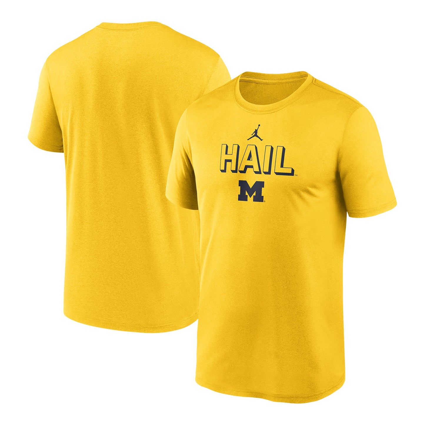 Michigan Wolverines Jordan Hail to the Victors Maize Short Sleeve Tee In Yellow - Front & Back View