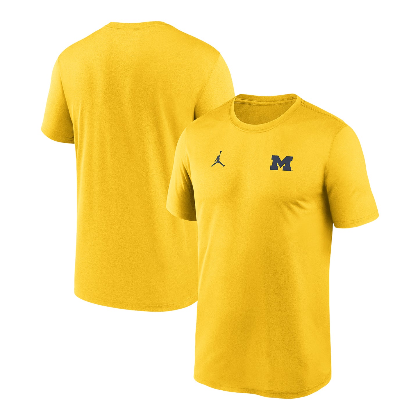 Michigan Wolverines Jordan Maize Block M Short Sleeve Tee In Yellow - Front & Back View