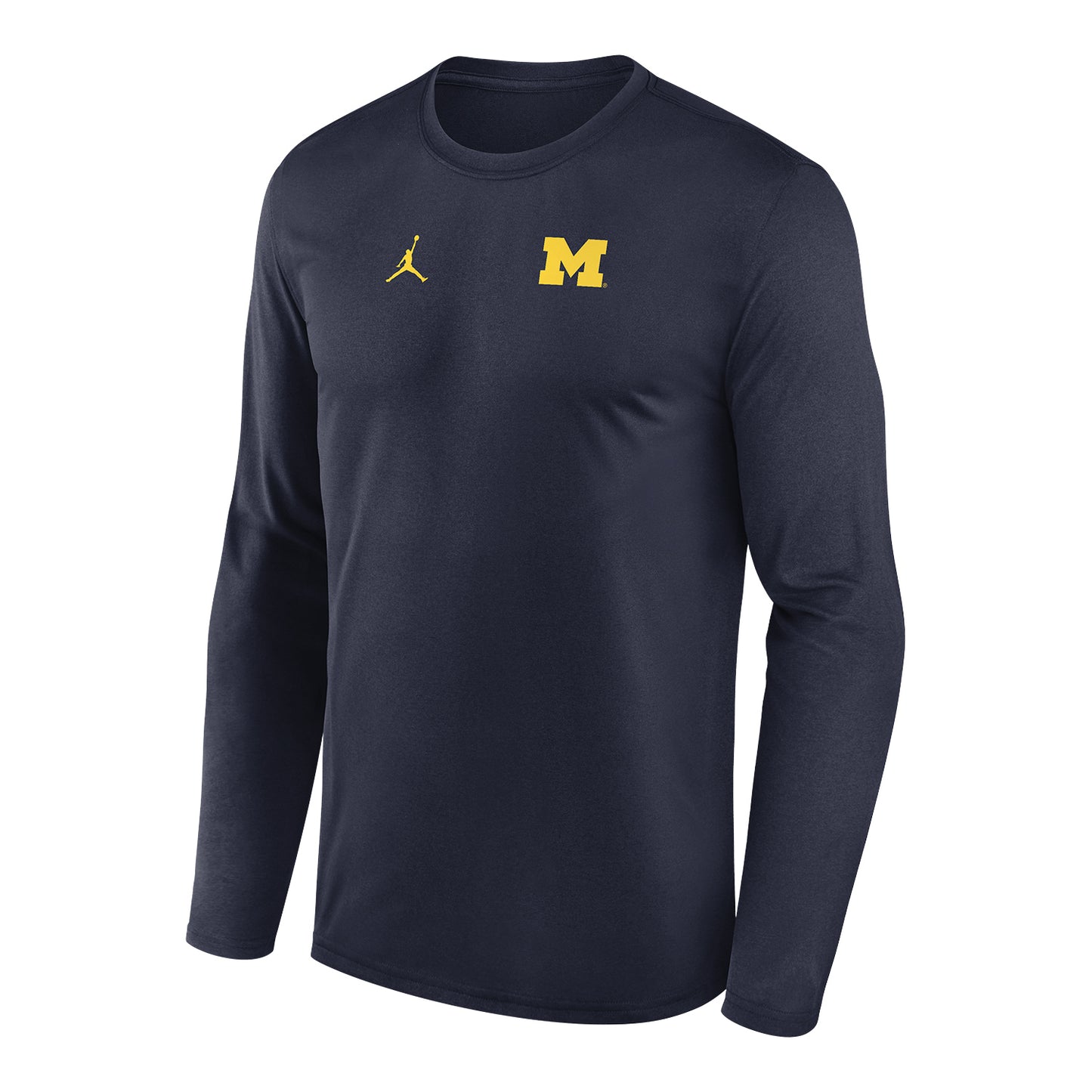 Michigan Wolverines Jordan Navy Block M Long Sleeve Tee In Black - Front View