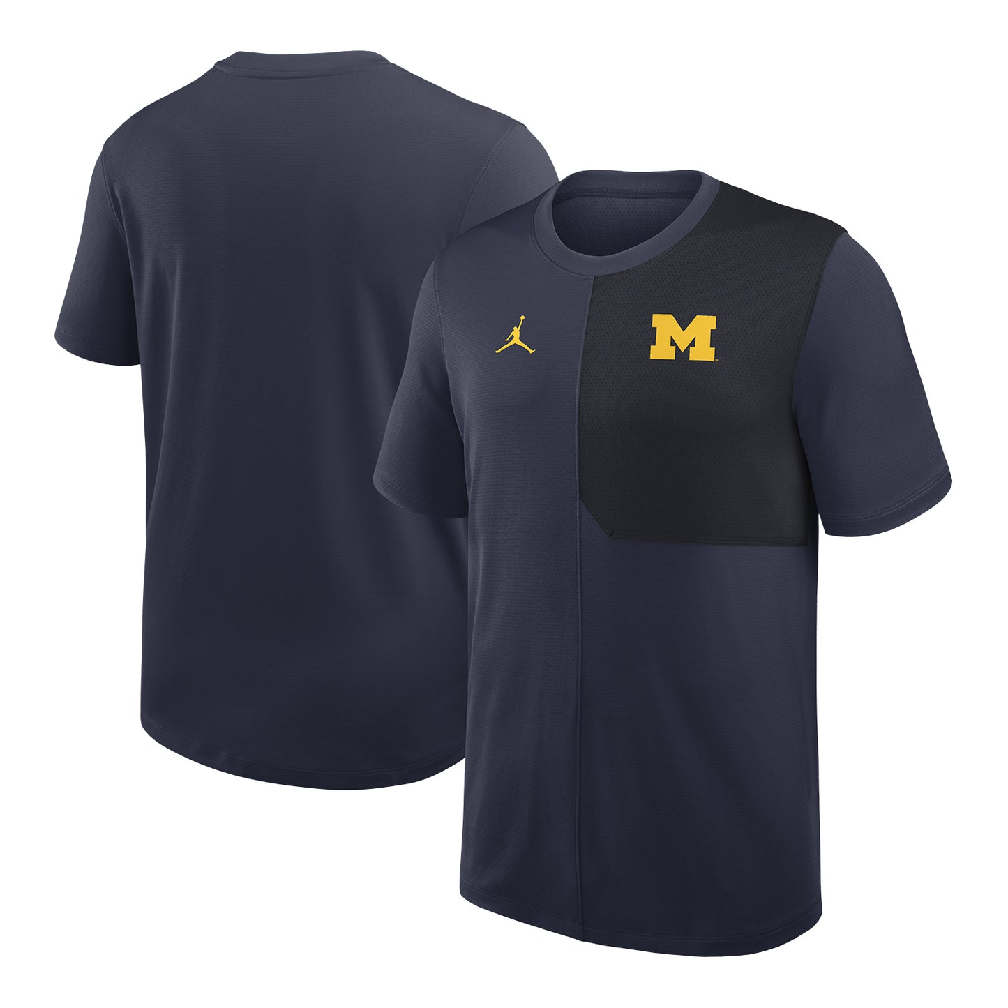 Michigan Wolverines Jordan Navy Coaches Tee - Front & Back View