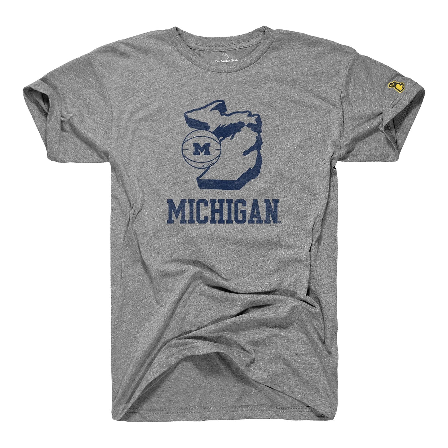 Michigan Wolverines Basketball State Outline Grey T-Shirt In Grey - Front View