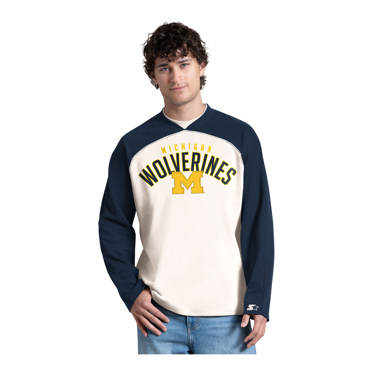 Michigan Wolverines White Long Sleeve Slub Jersey - Front View