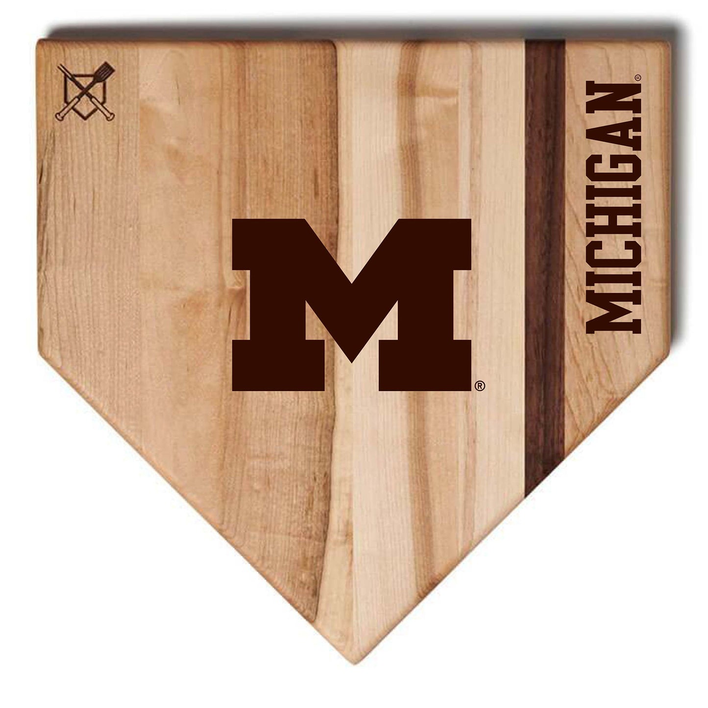 Michigan Wolverines 12" Home Plate Cutting Board In Brown - Front View