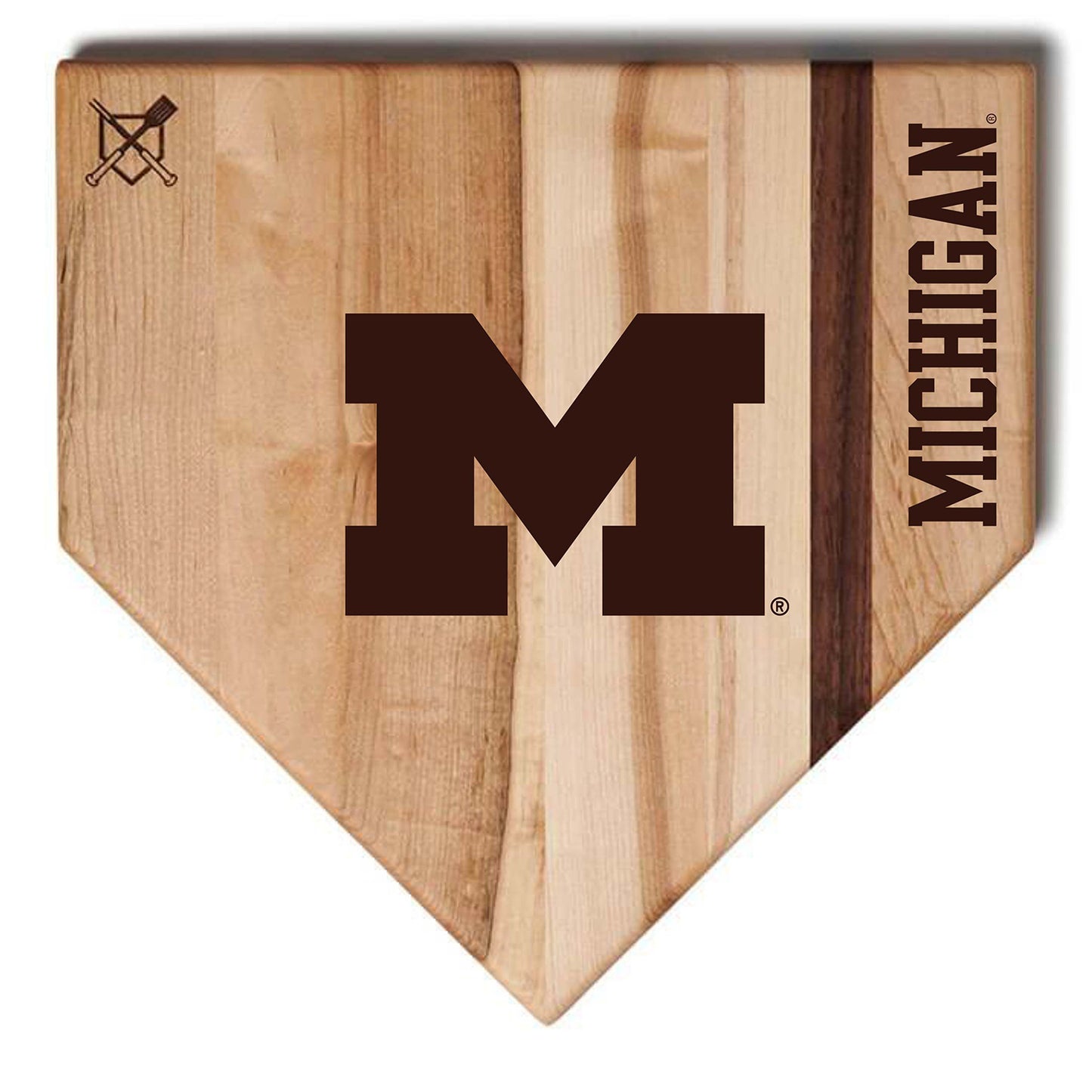 Michigan Wolverines 17" Home Plate Cutting Board In Brown - Front View