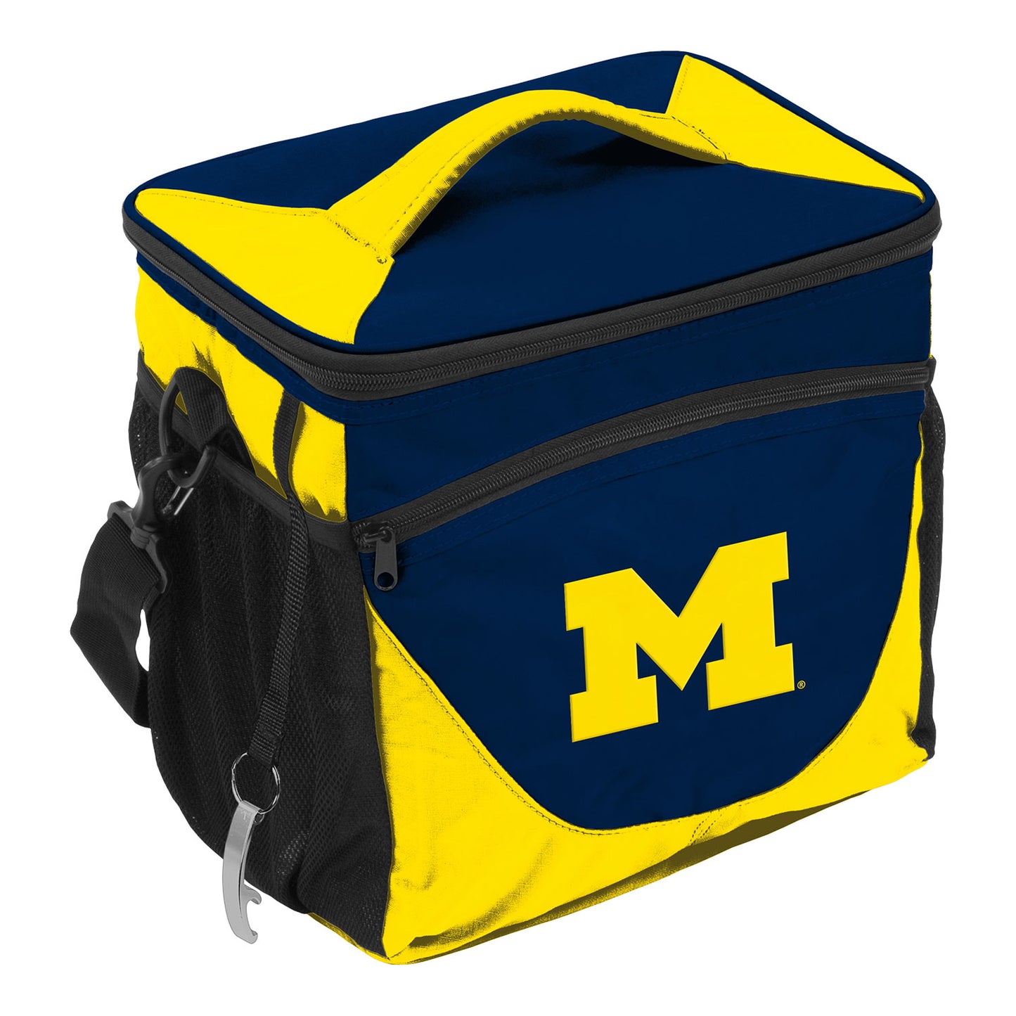 Michigan Wolverines 24oz Can Navy and Yellow Cooler - Front View