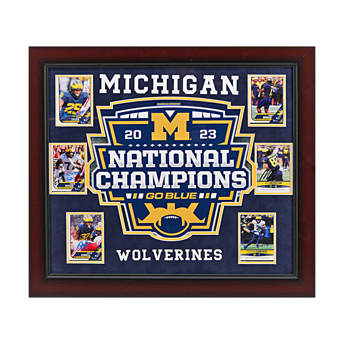 Michigan Wolverines Autographed Signed 6 Card 2023 National Champions 16" x 19" Framed Collage - Front View