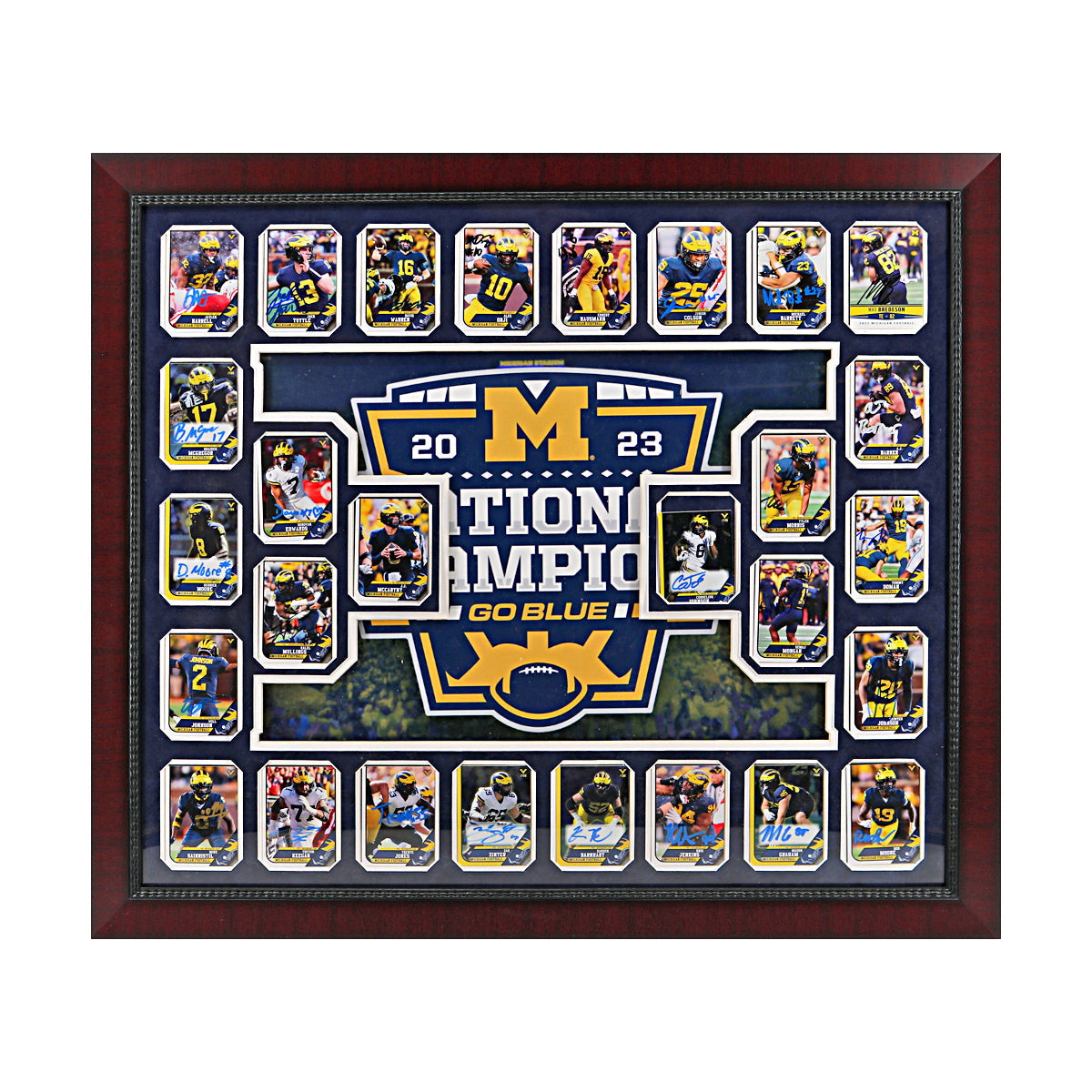 Michigan Wolverines Autographed Signed 28 Card 2023 National Champions Framed 24" x 28" Collage - Front View