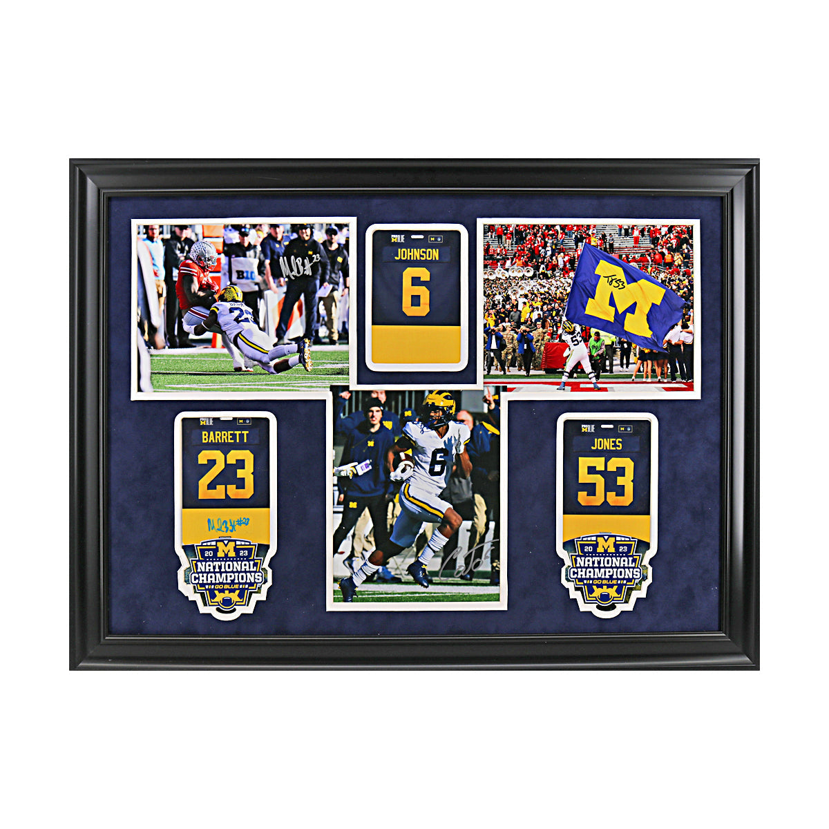 Michael Barrett, Cornelius Johnson & Trente Jones Michigan Wolverines Autographed Signed Framed 20" x 28" Framed Collage - Front View