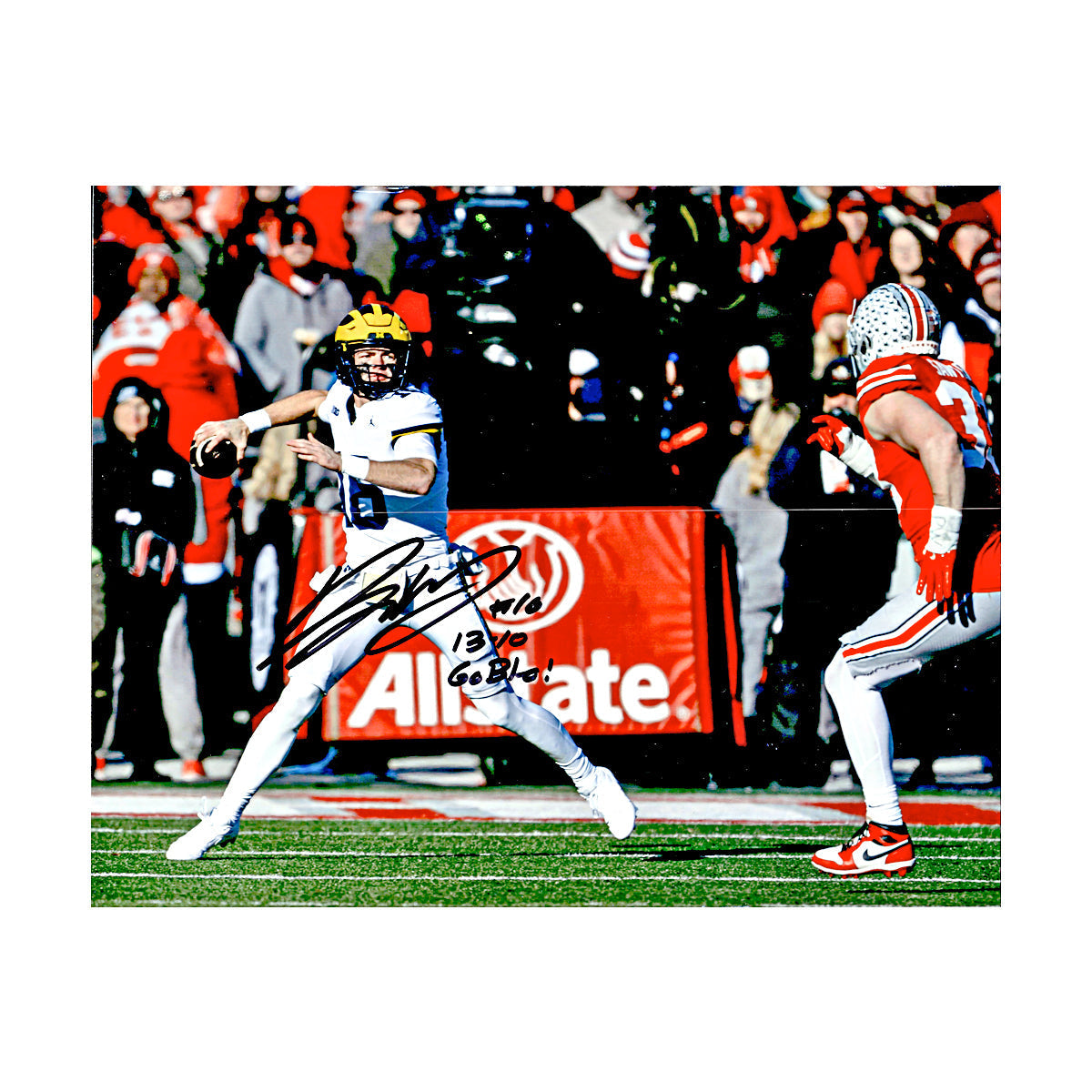 Davis Warren Michigan Wolverines Autographed Signed Inscribed '13-10 Go Blue' 8x10 Photo (CX Champions Circle LOA) - Front View