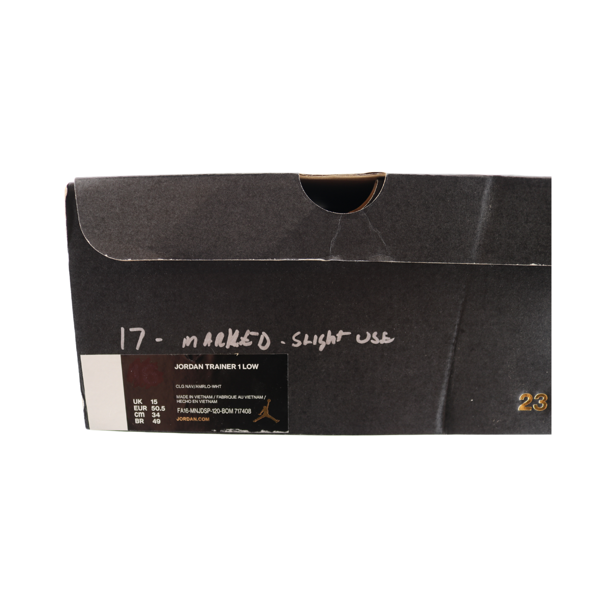 Air Jordan Trainer 1 Low College Navy White Slight Use - Box View