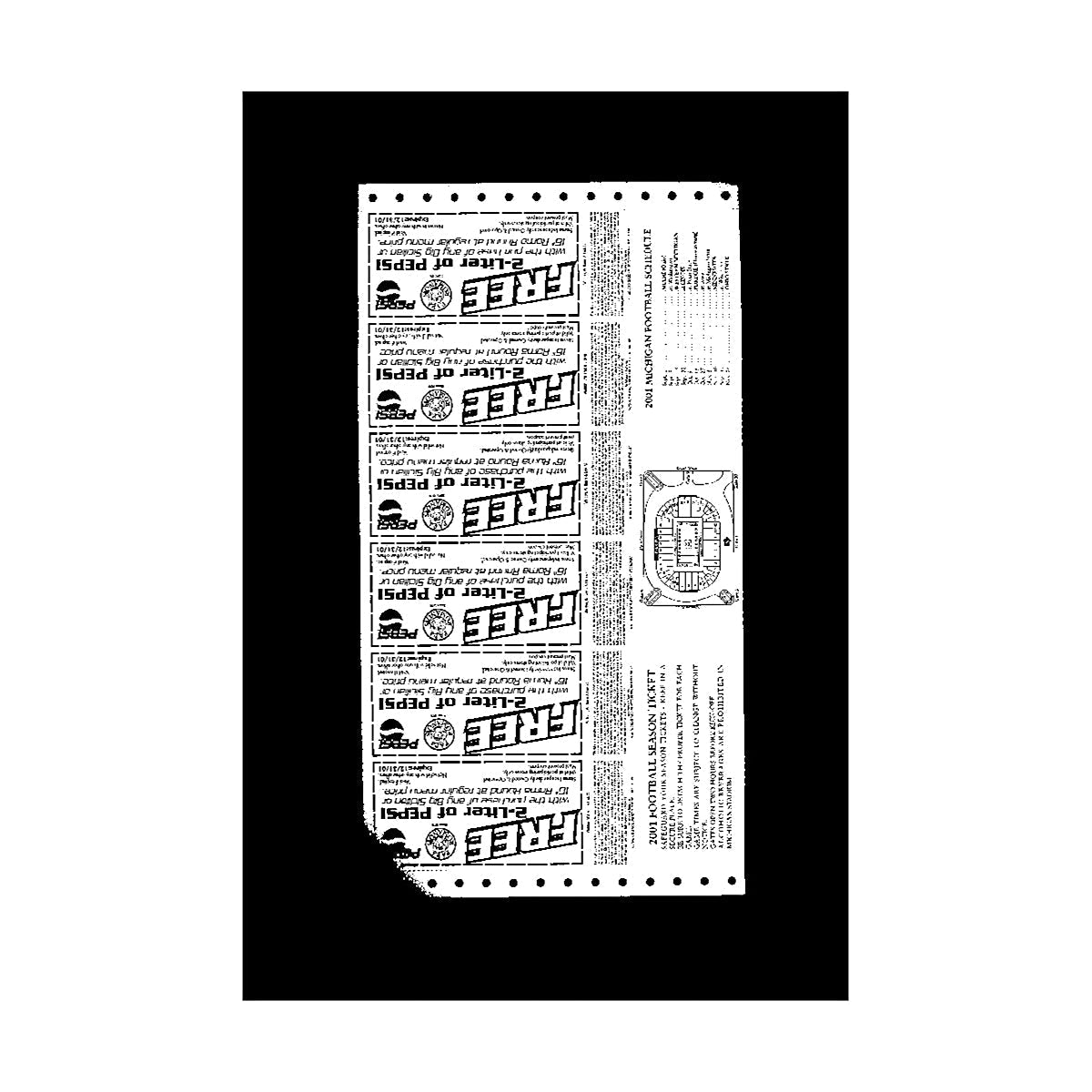 University of Michigan 2001 Home Season Ticket Strip RARE In White - Back View